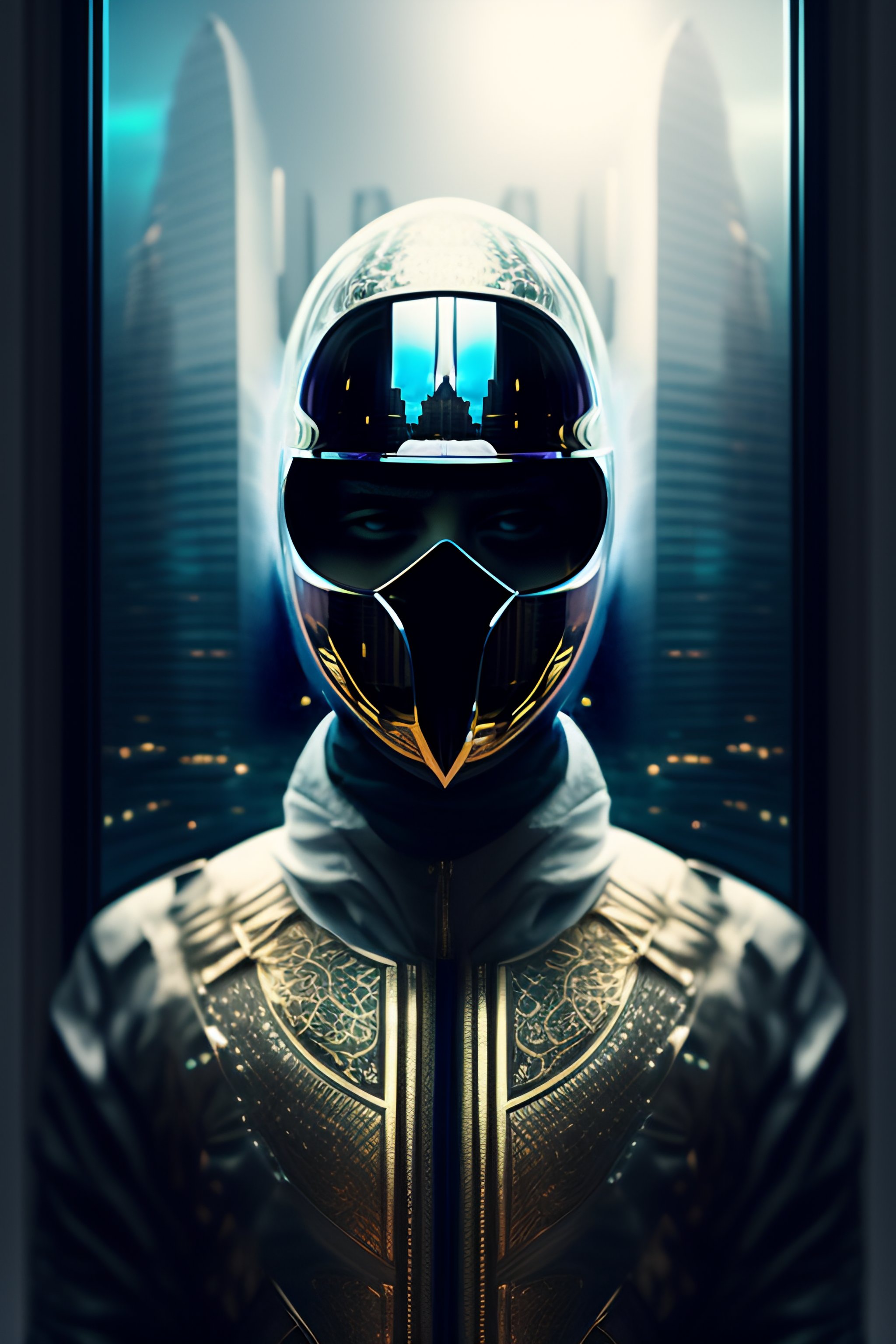 Lexica - An humanoid with a mask made enterily of mirrored glass, urban ...