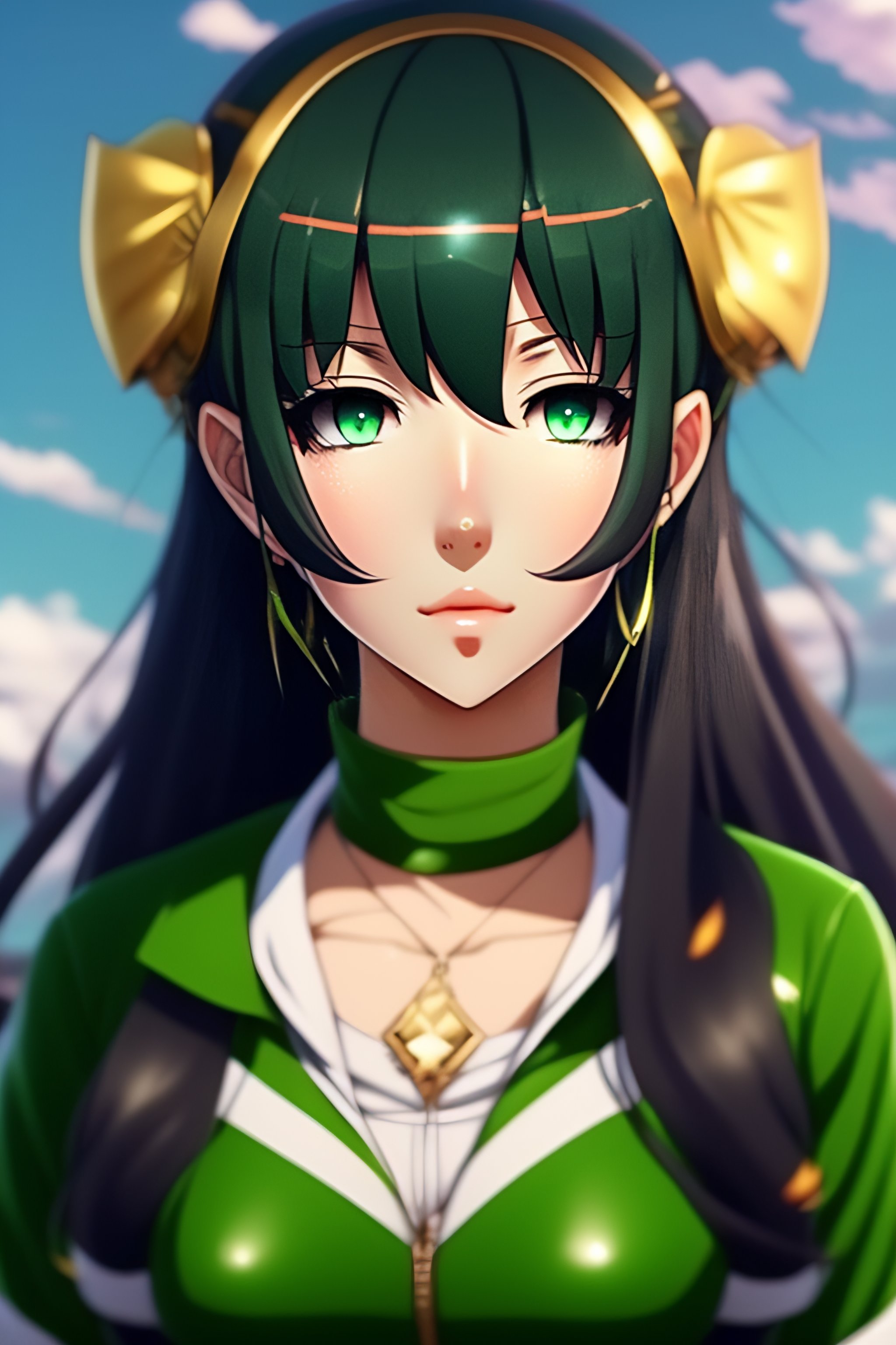 Lexica Cute Anime Girl Green Eyes Green And Black Hair Ahoge 