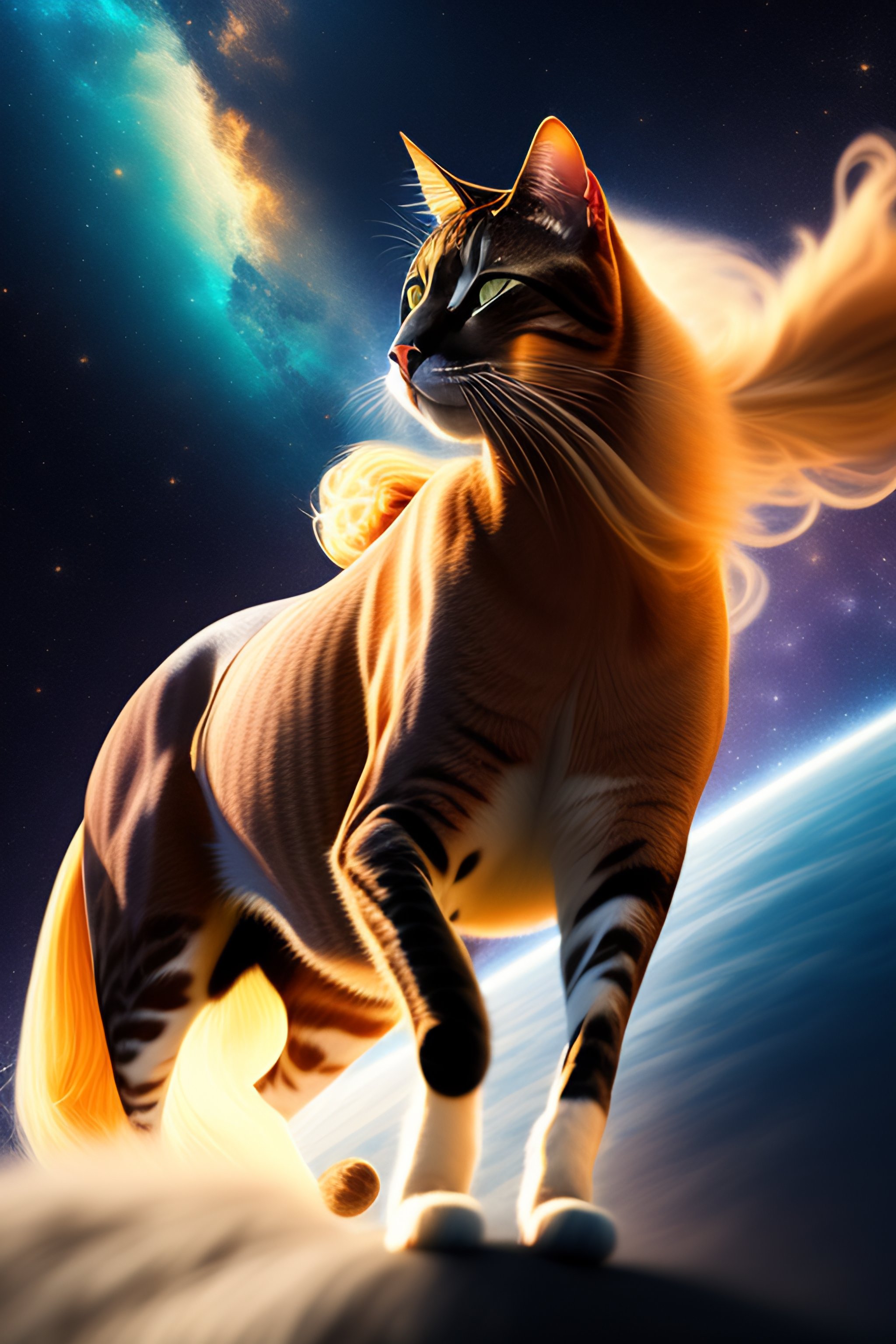 Lexica - Cat riding a horse in space, hyper-realistic