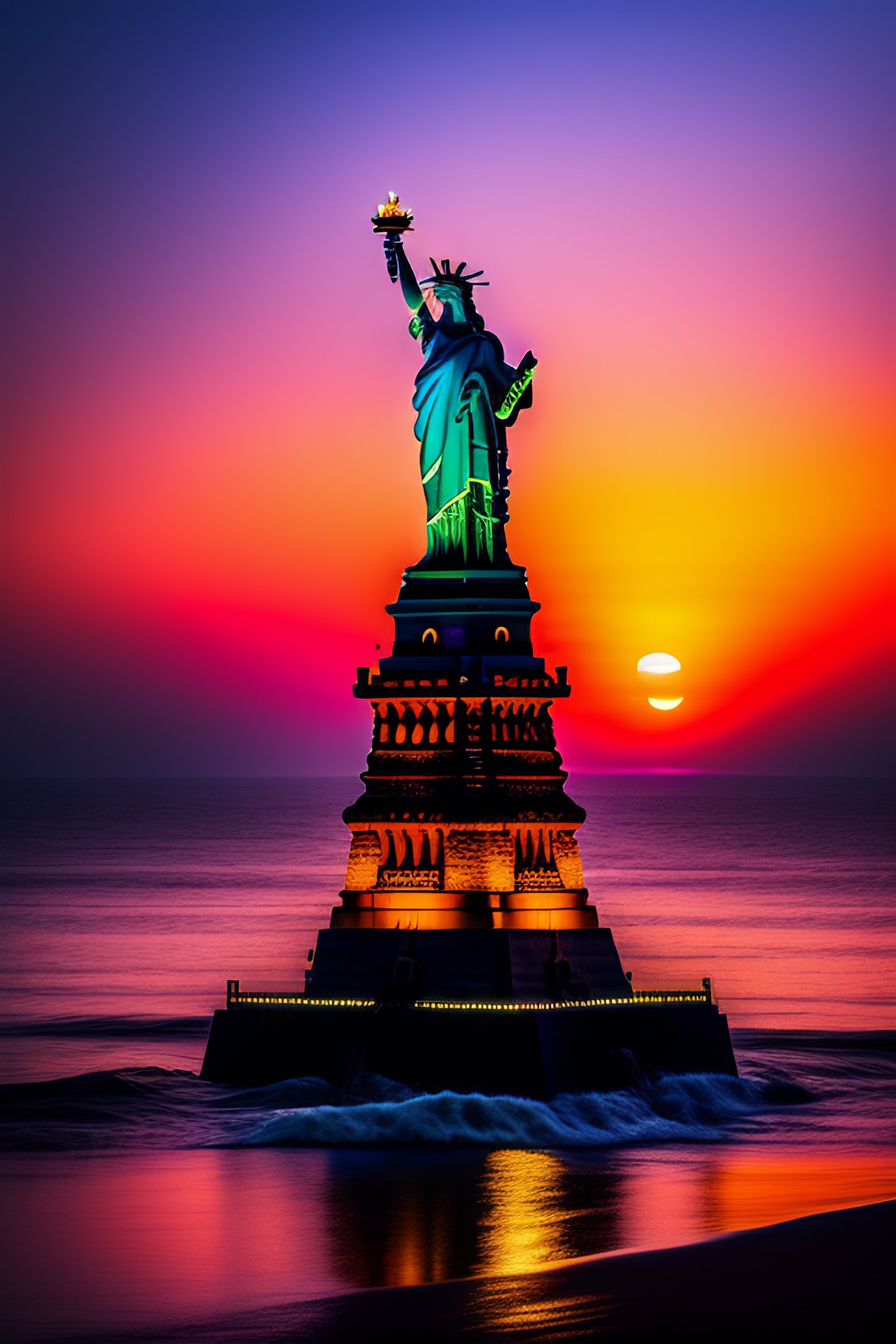 Lexica - Statue of Liberty in Mumbai, India during sunset