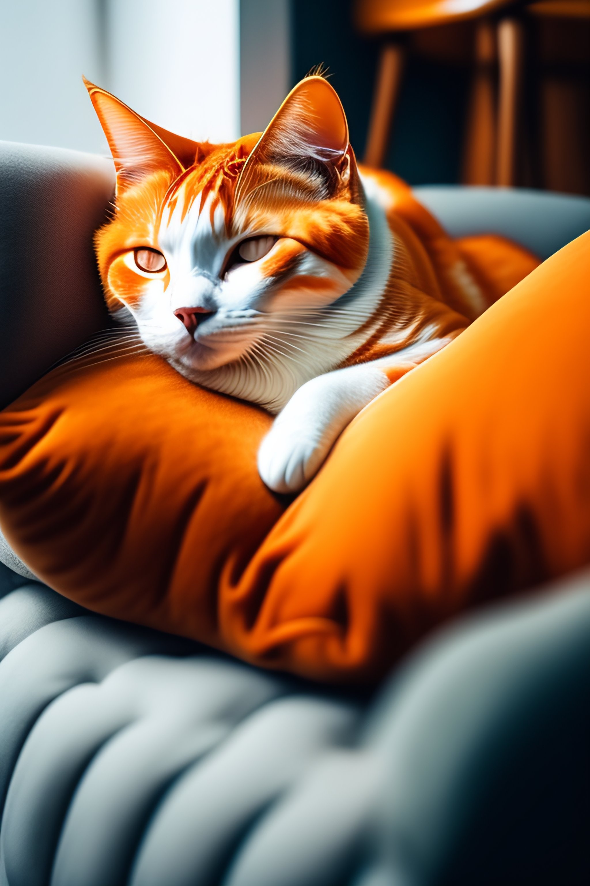 Lexica - Portrait of a orange and white cat sleeping on a couch flying ...