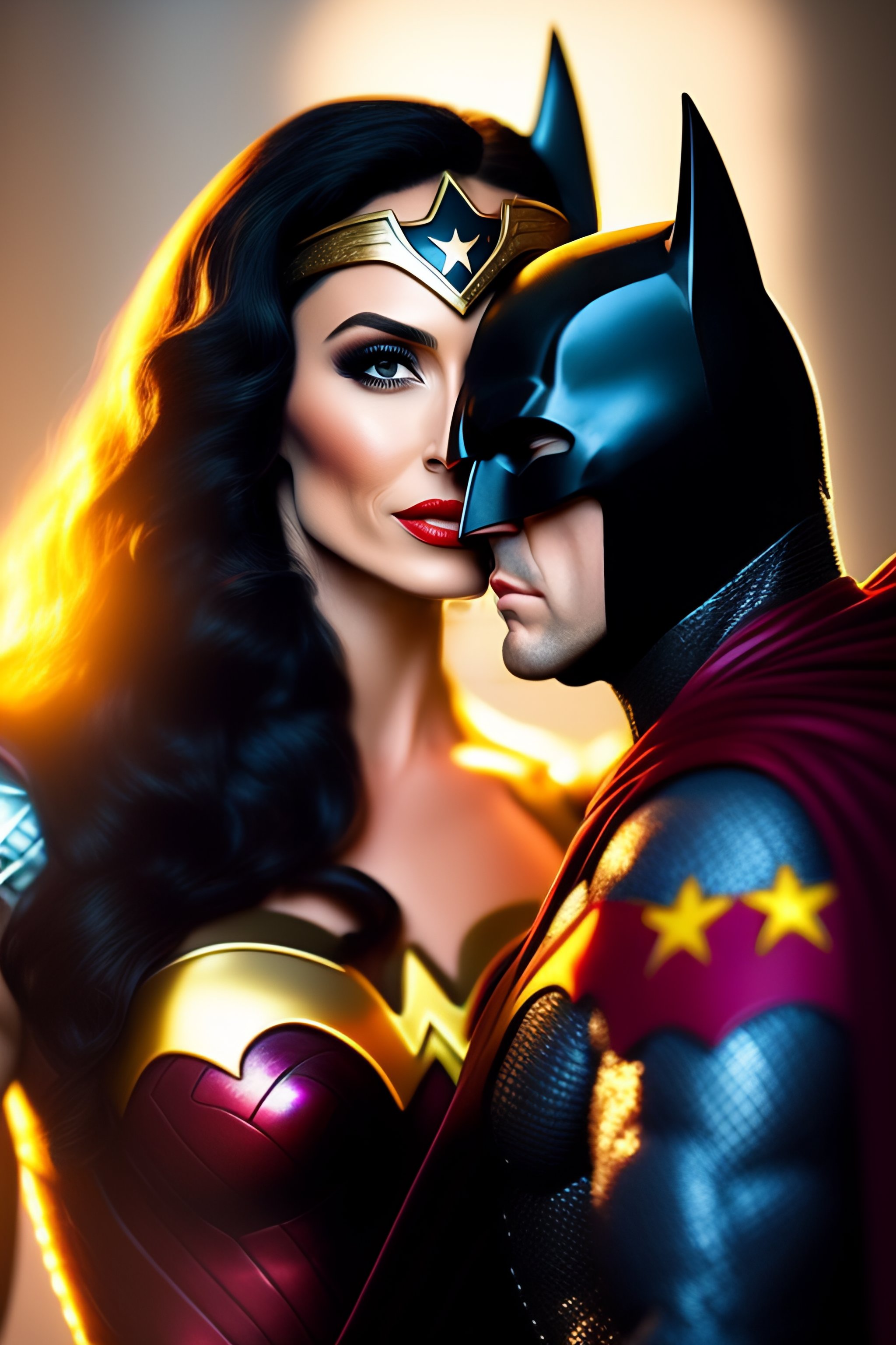 Lexica - Picture of wonder woman kissing batman