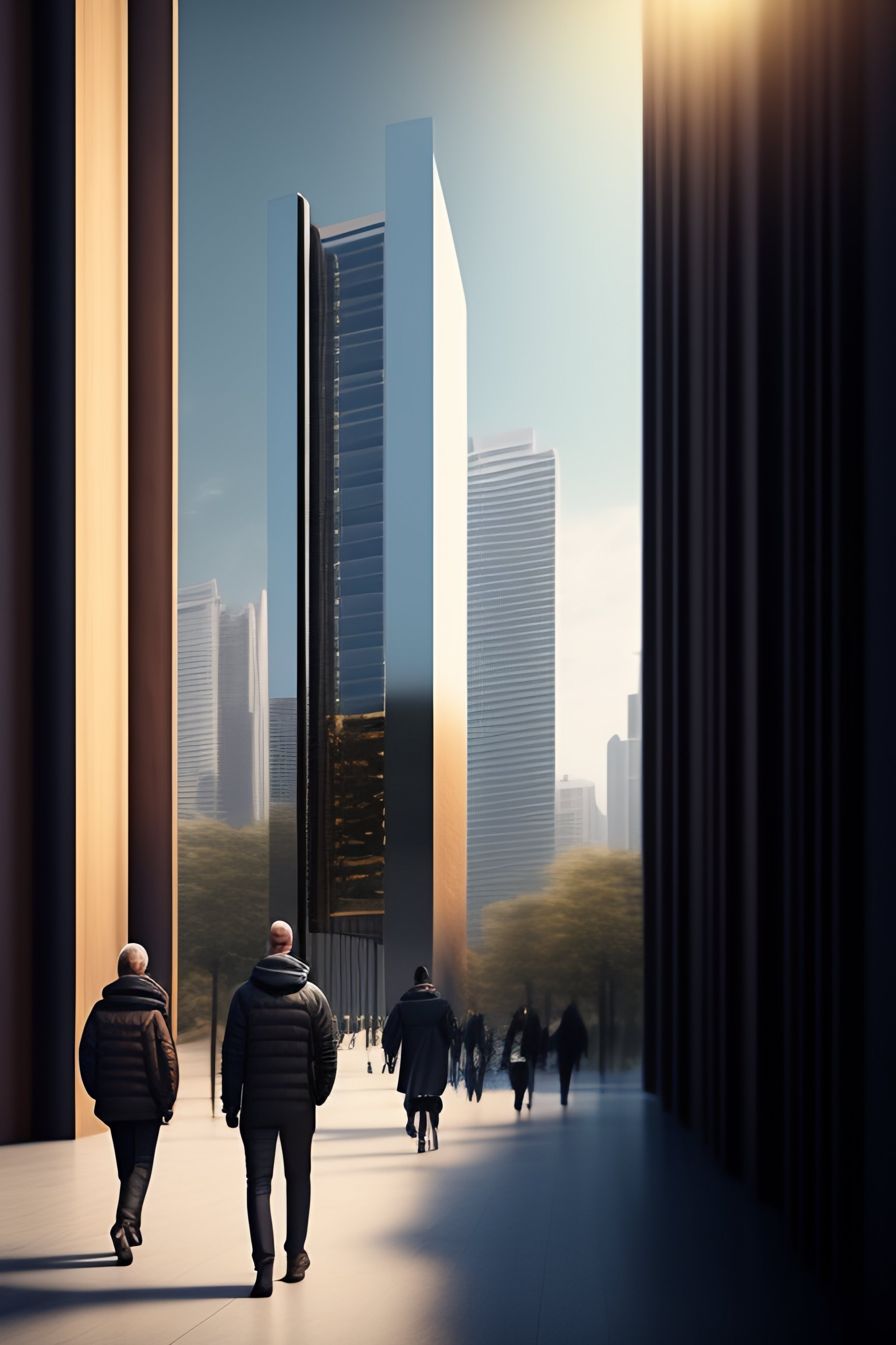 Lexica - People walking in front of a building v ray render