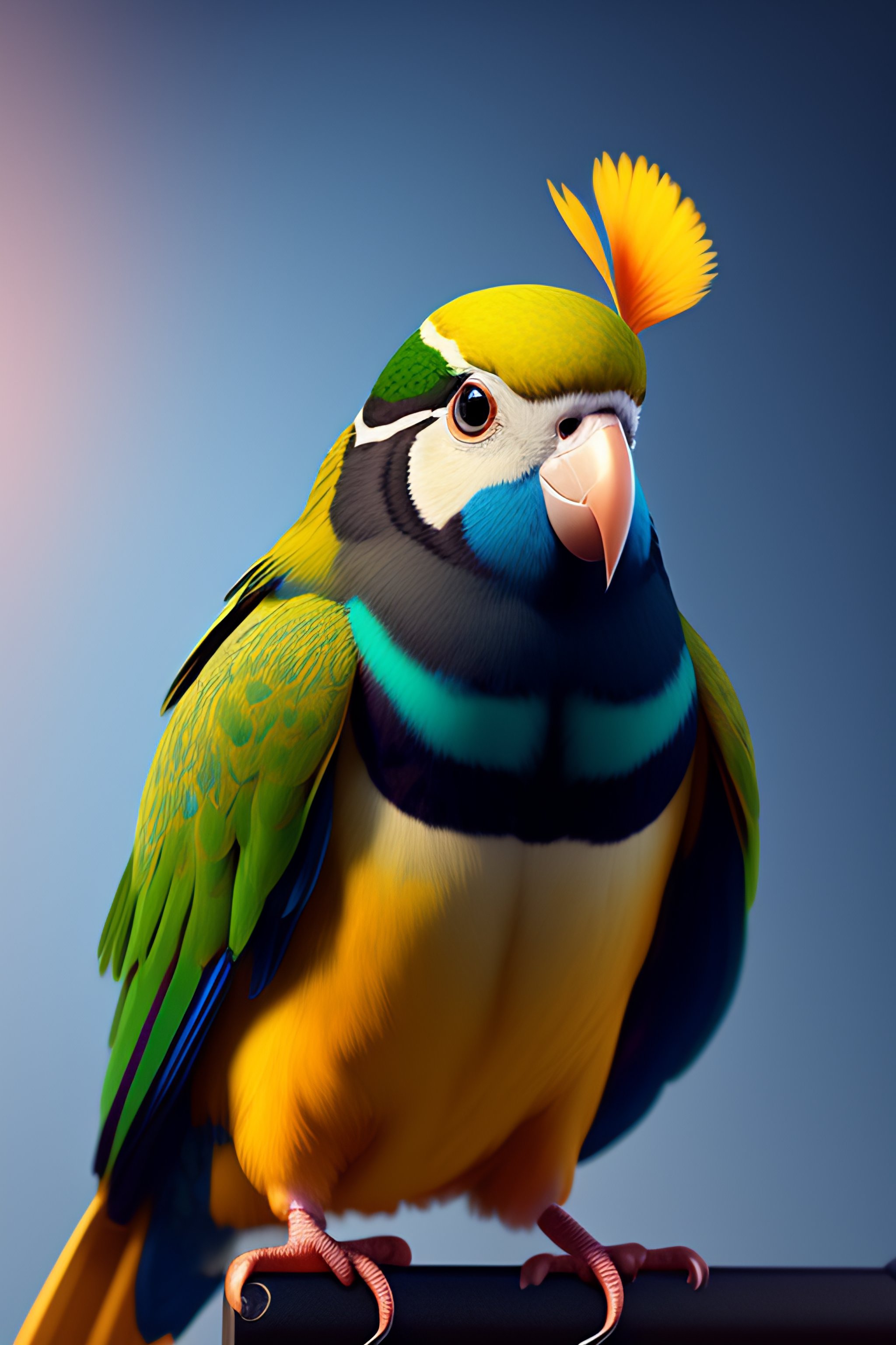Lexica Front view of a zootopia style parakeet bird character with a