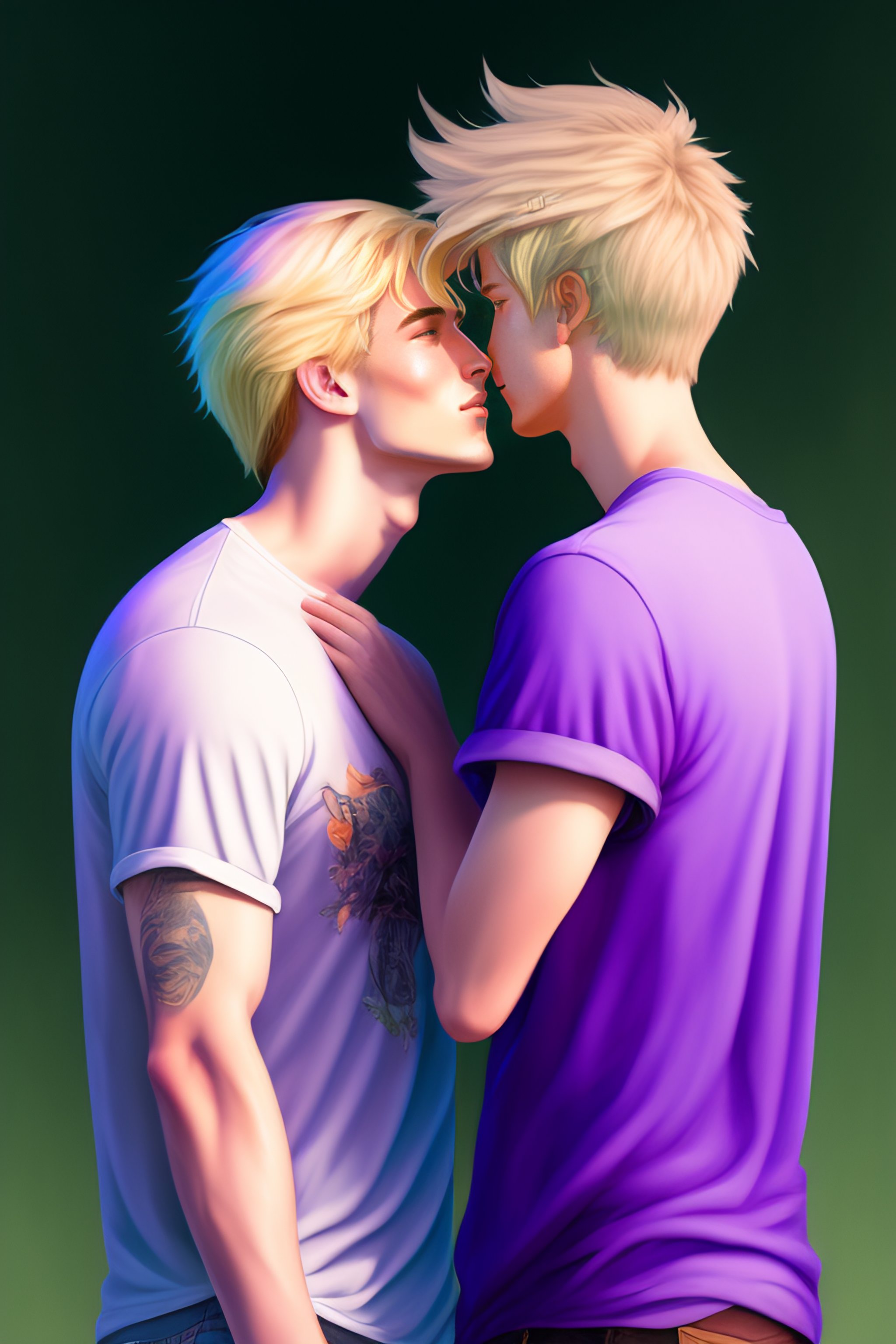 Lexica - Young man with short blonde hair kissing his boyfriend, cell ...