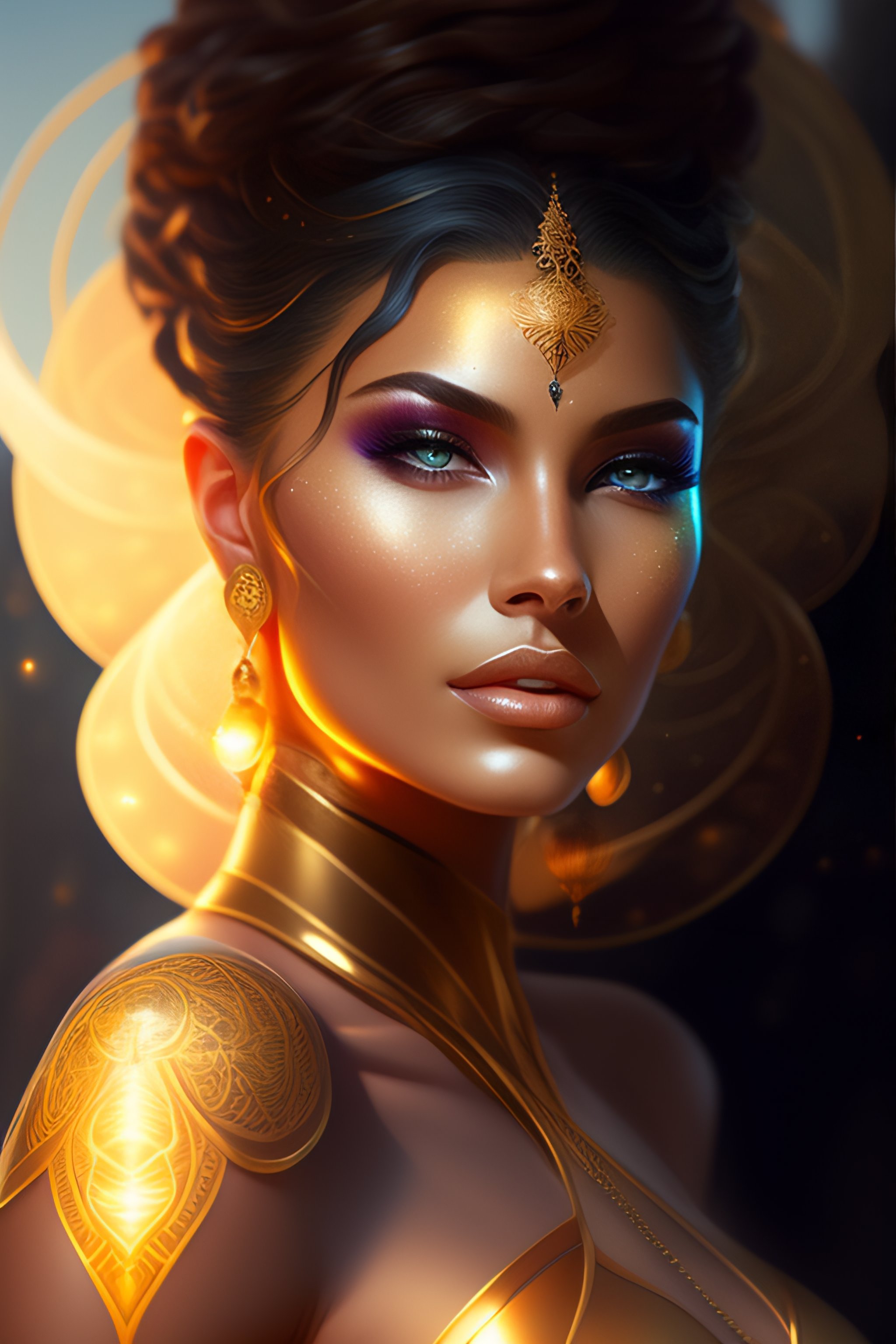 Lexica - A beautiful cinematic female sand goddess, glow golden tatto ...