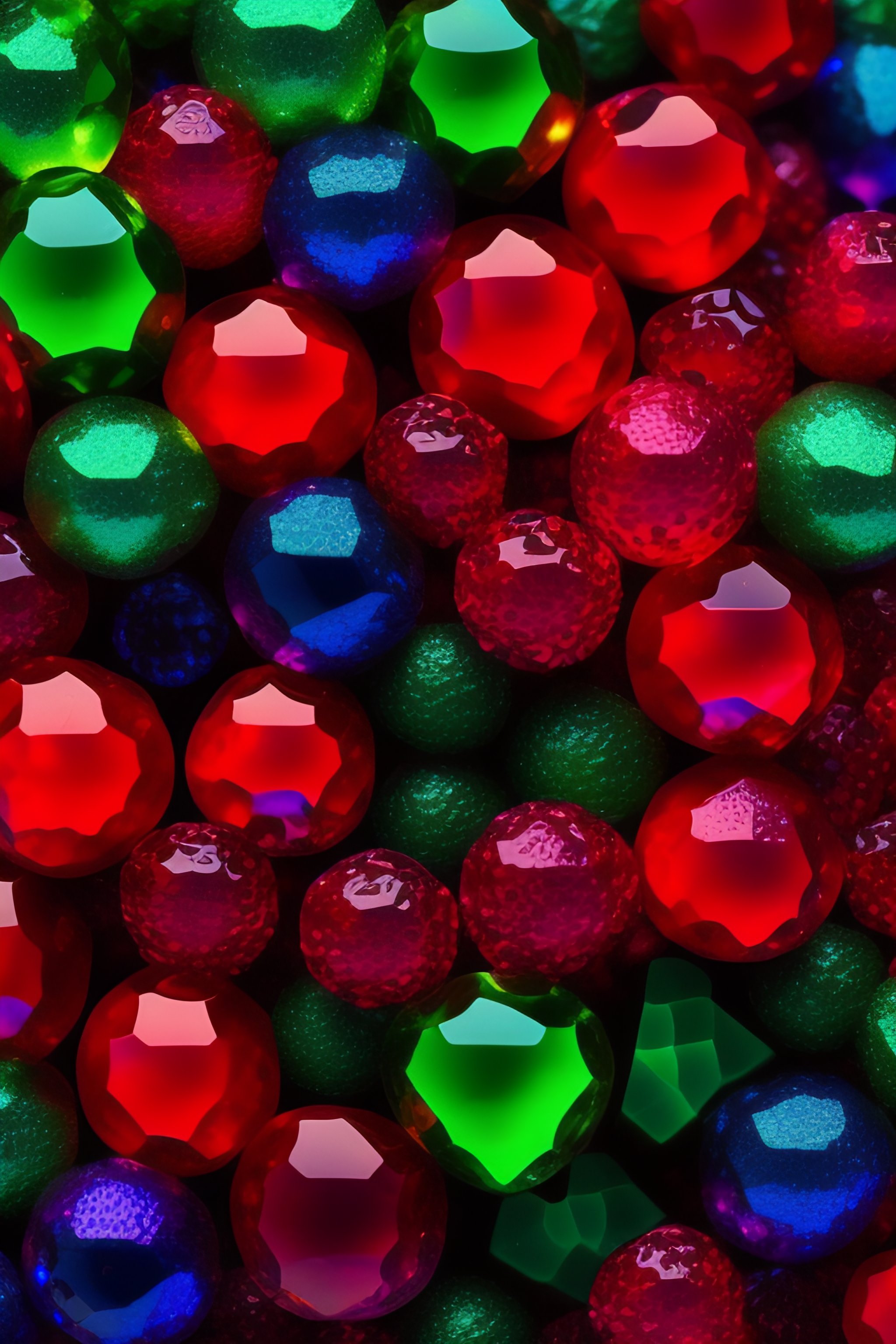 Lexica Red crystal, green crystal, blue crystal laying on ground