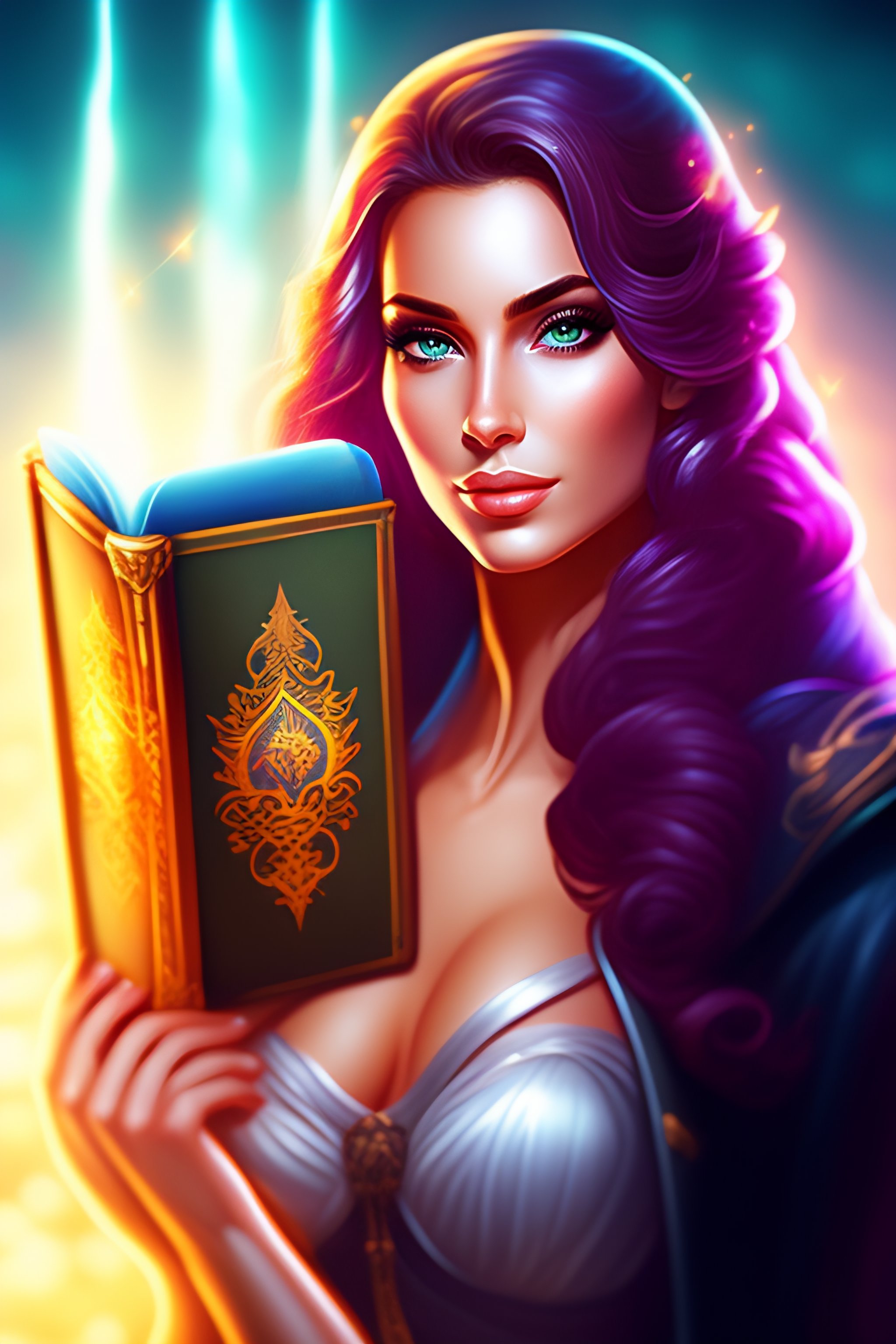 Lexica Game Icon Of Sexy Girl Mage Holding Magic Book With Nature