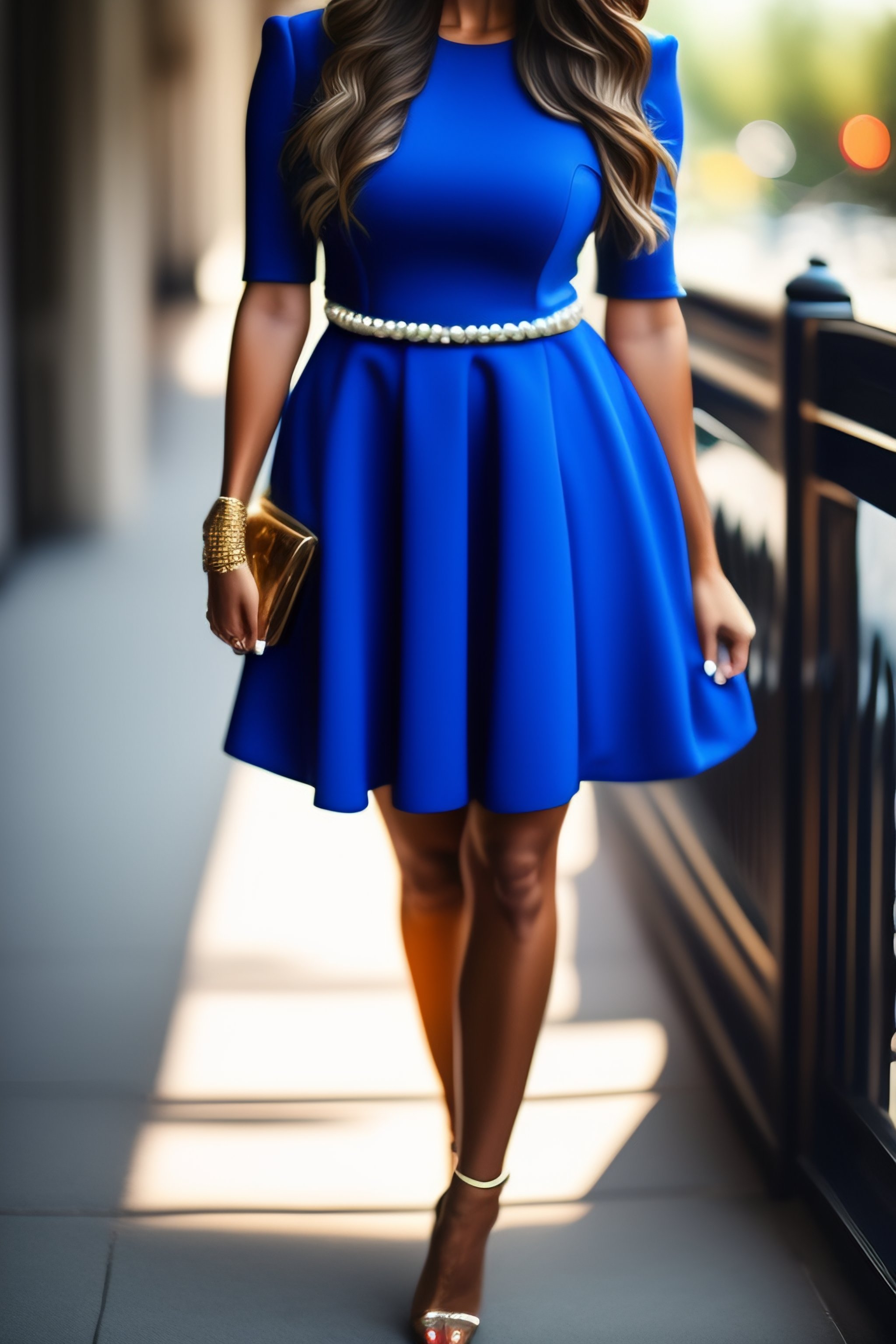 Blue dress with gold belt hotsell