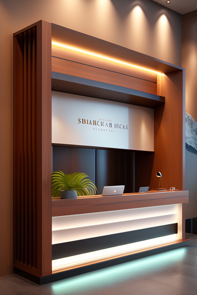 Lexica - Reception desk from wood, marble, blocks