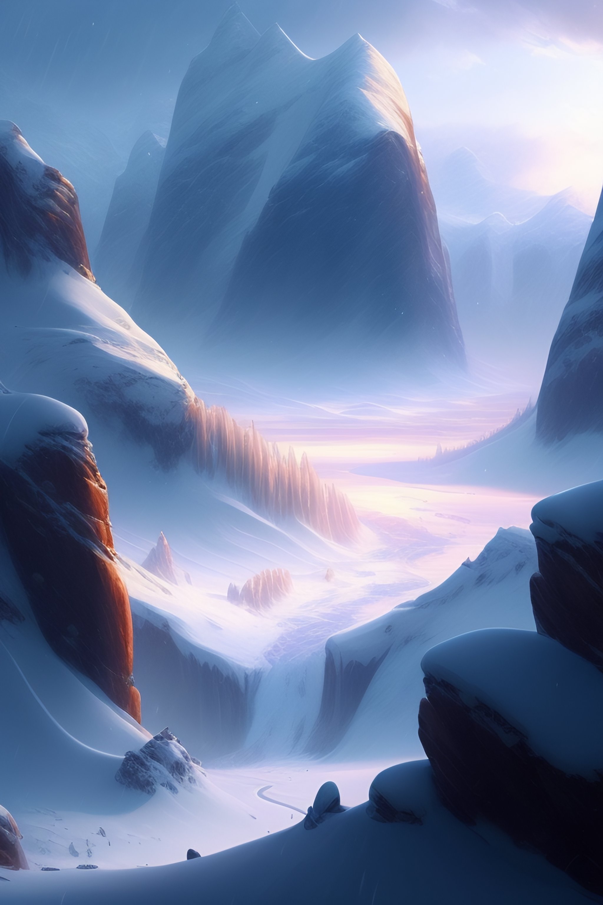 Lexica - A wonderful land with hyperdetailed snow falling on a wide ...