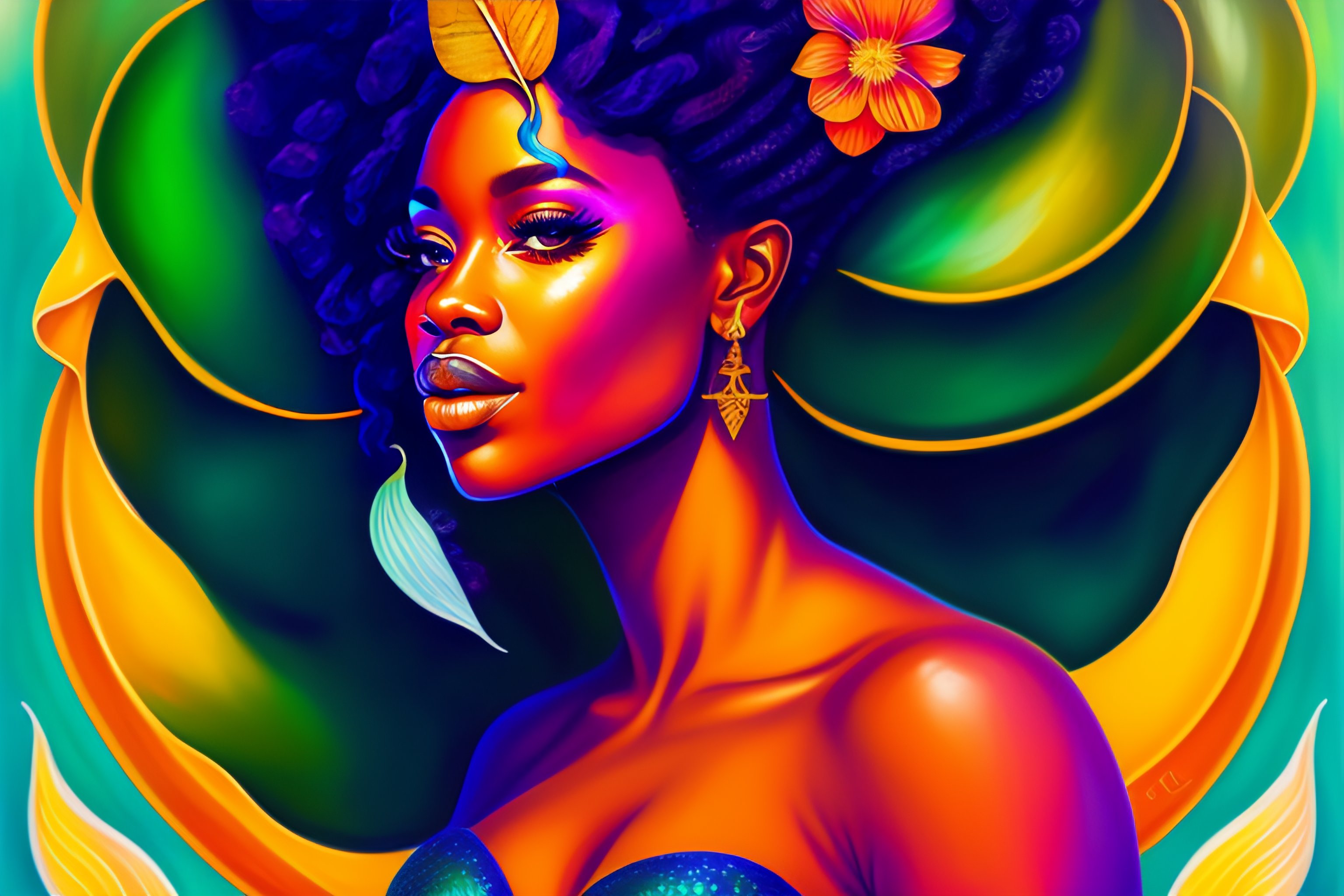 lexica-a-realistic-mermaid-sitting-on-a-leaf-portrait-of-black