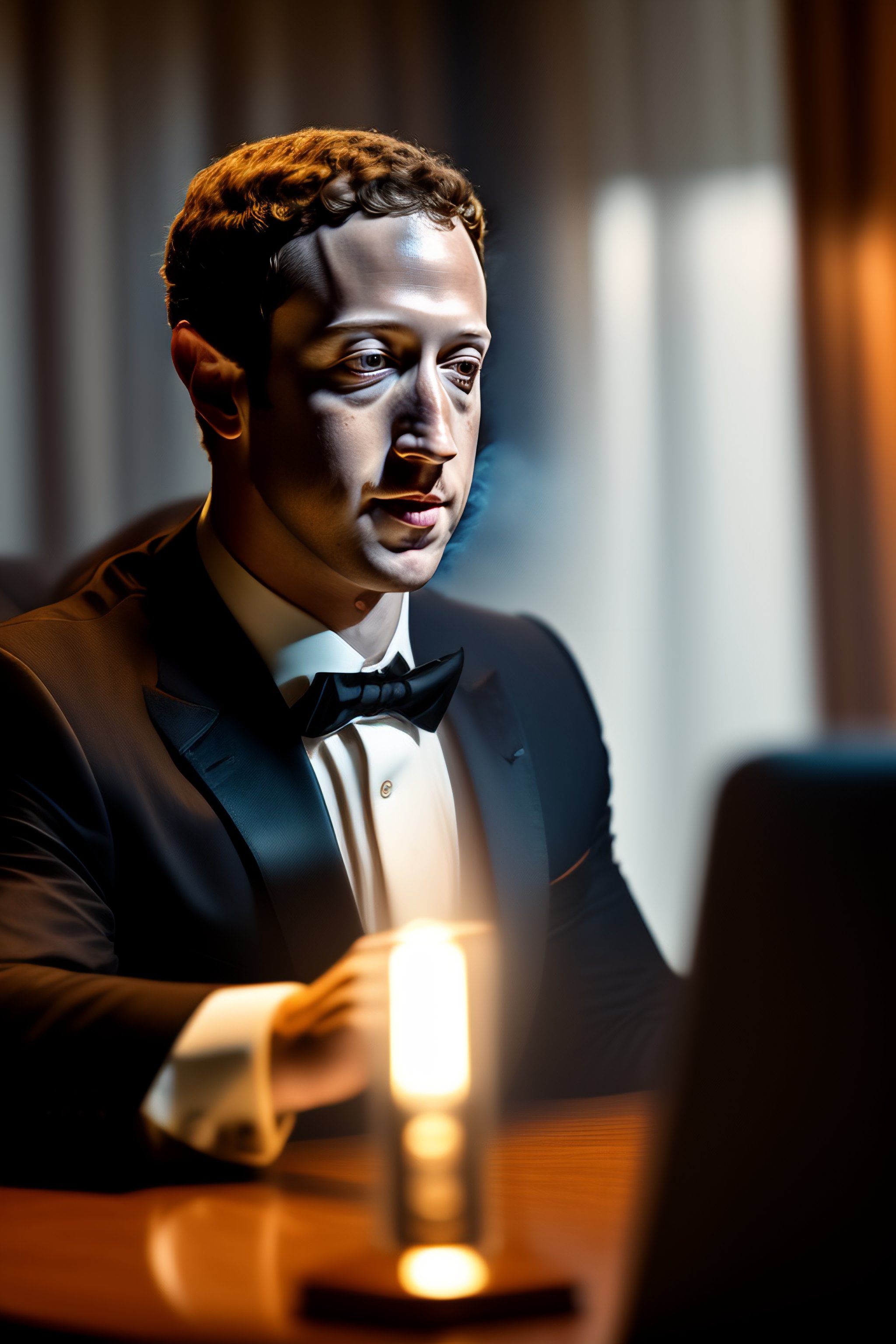 Lexica Mark Zuckerberg as Calvin Candie in Django Unchained sitting on the computer hard