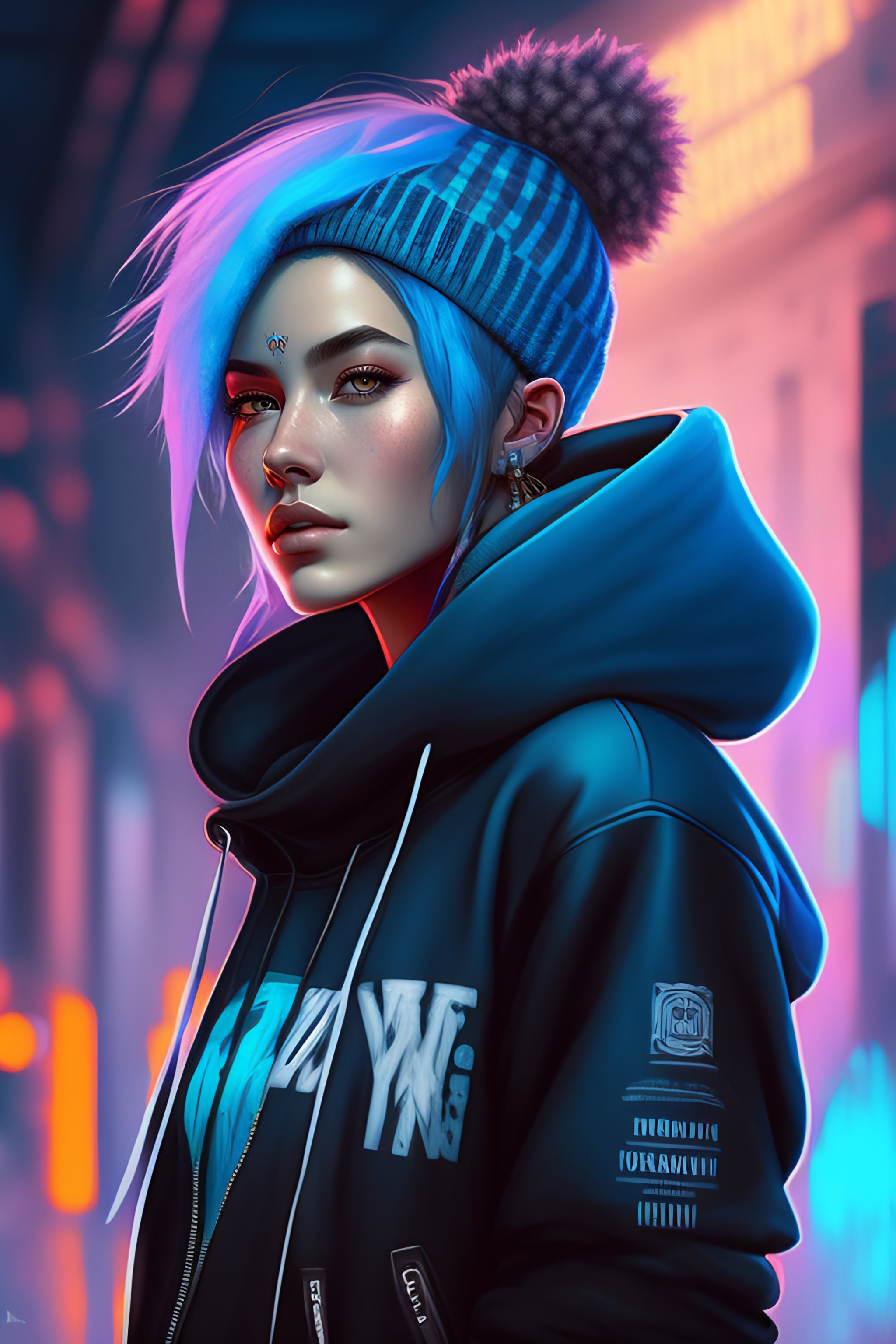 Lexica - Highly detailed portrait of a sewer punk woman, tartan hoody ...
