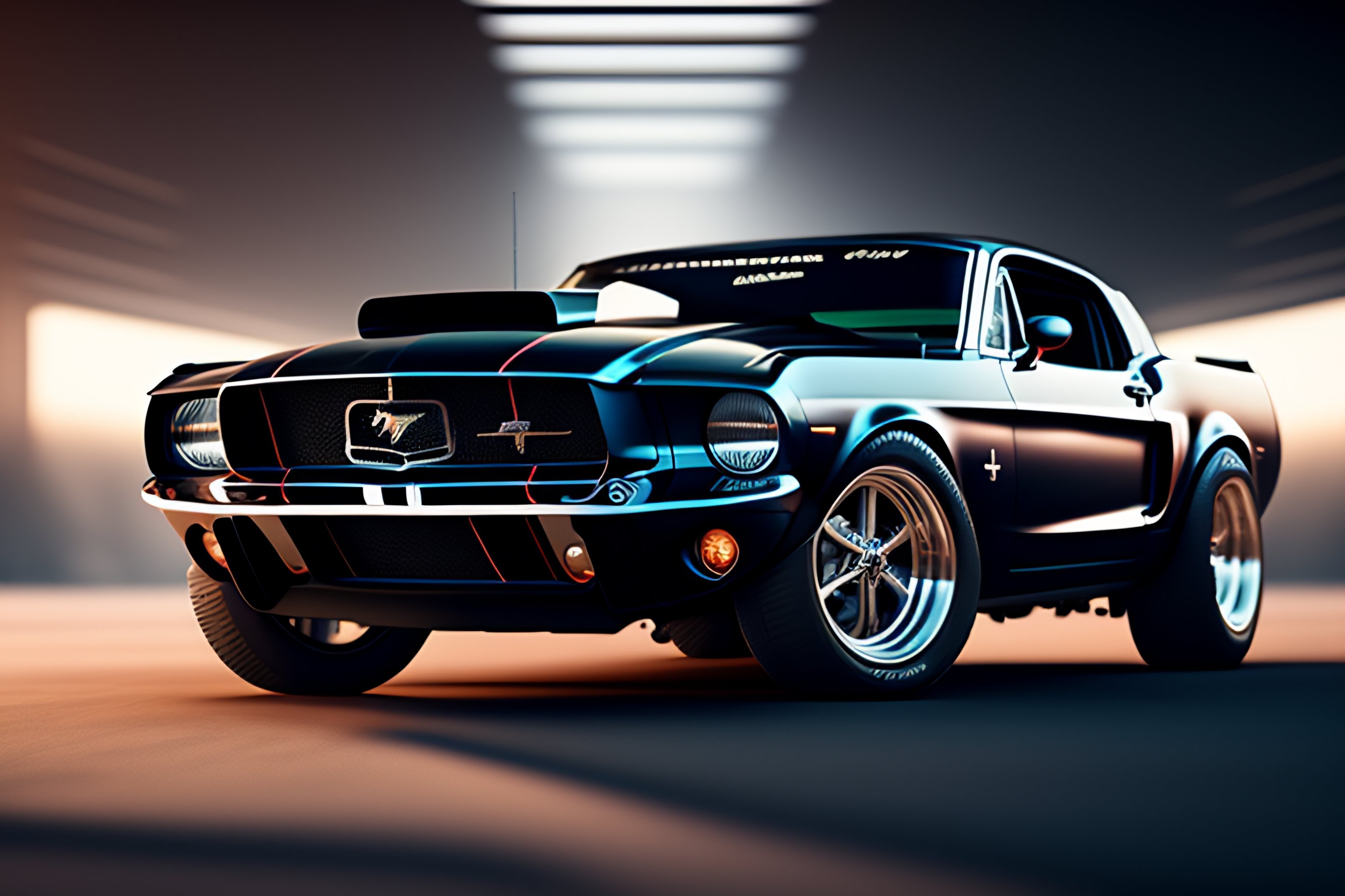 Lexica - Mechanized garrage, ford mustang, hummer, neorealist art room ...