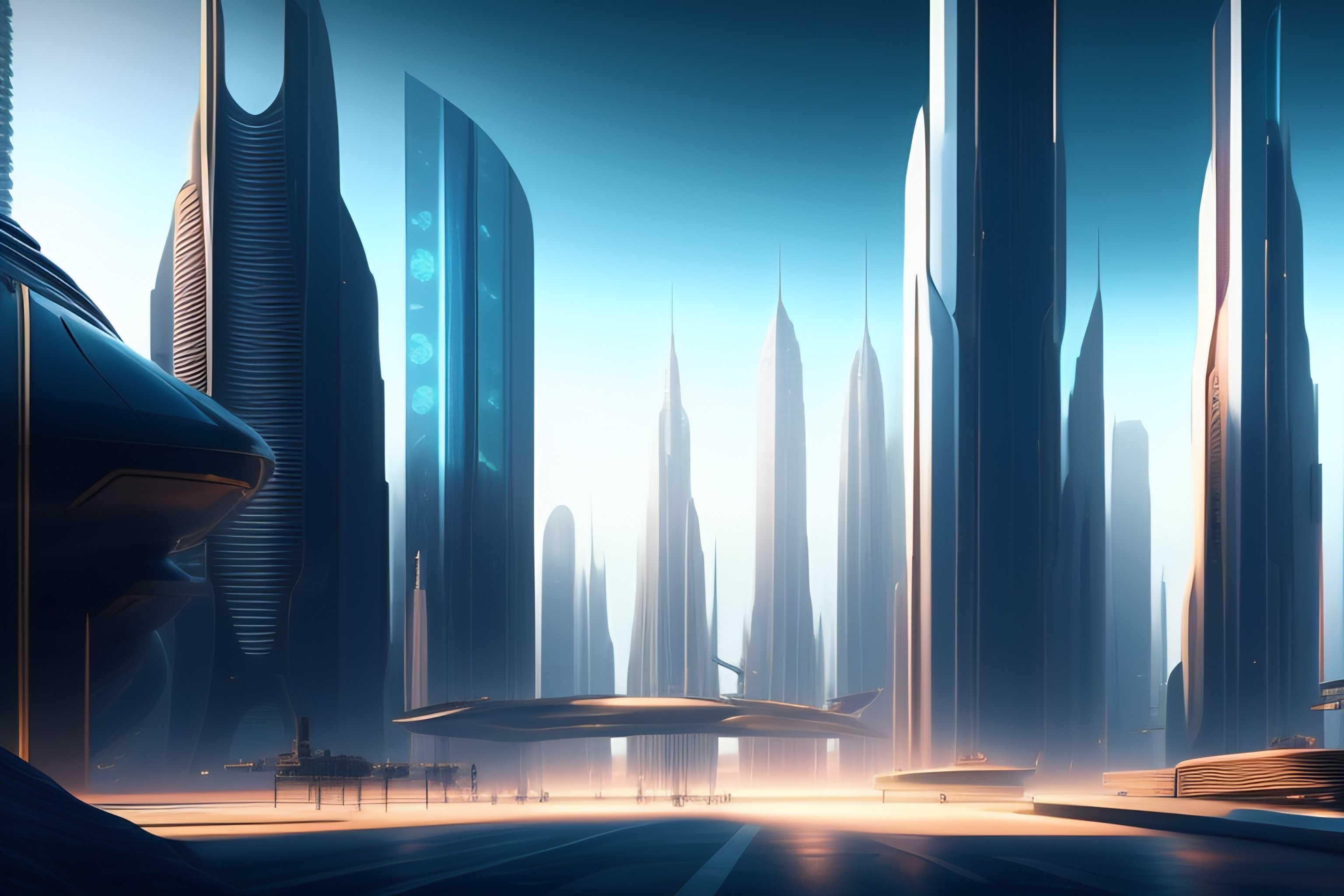 Lexica - Futuristic city background, hd, 8k, midday