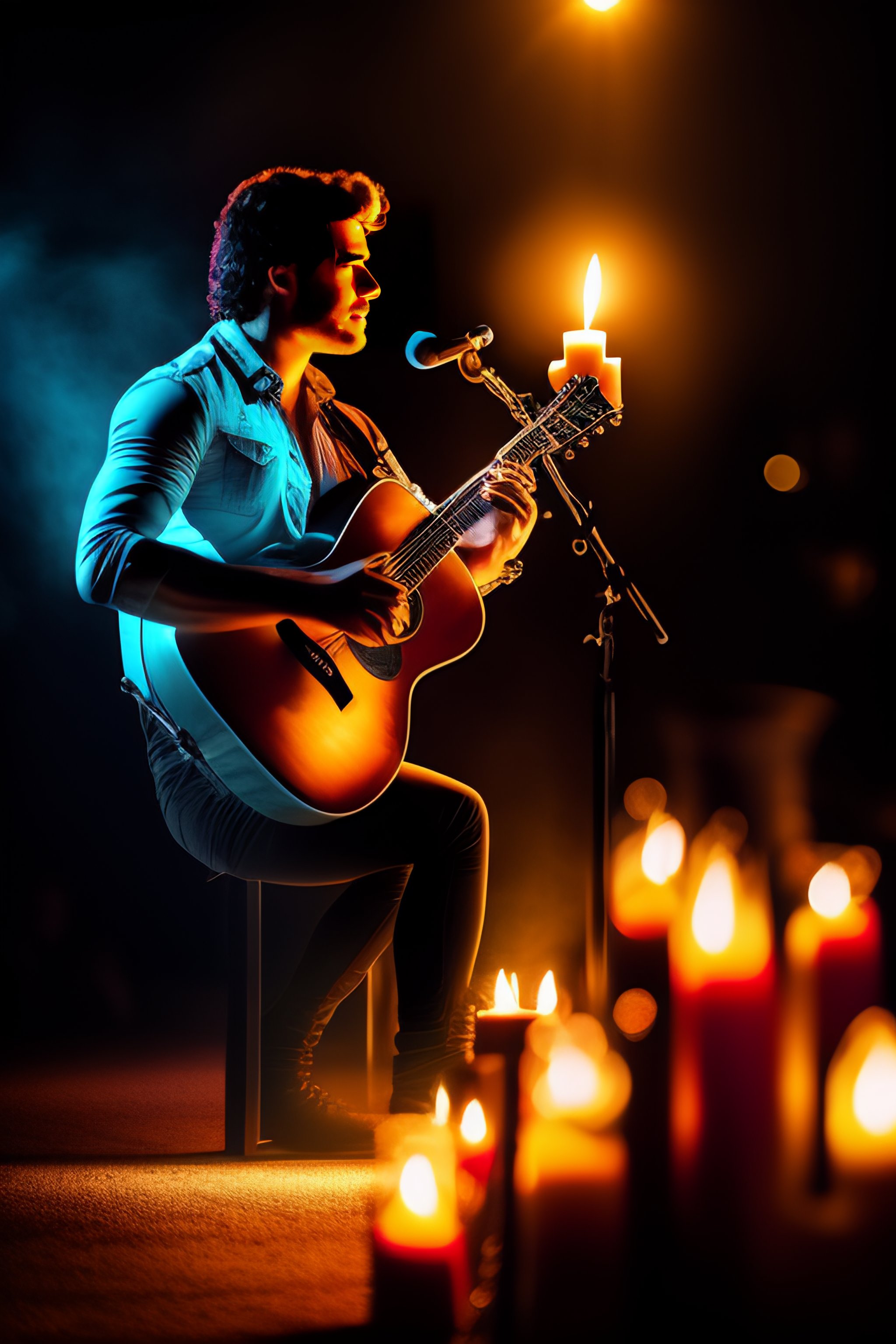 Lexica - Unplugged concert, guitars on stage, flowers and candles ...