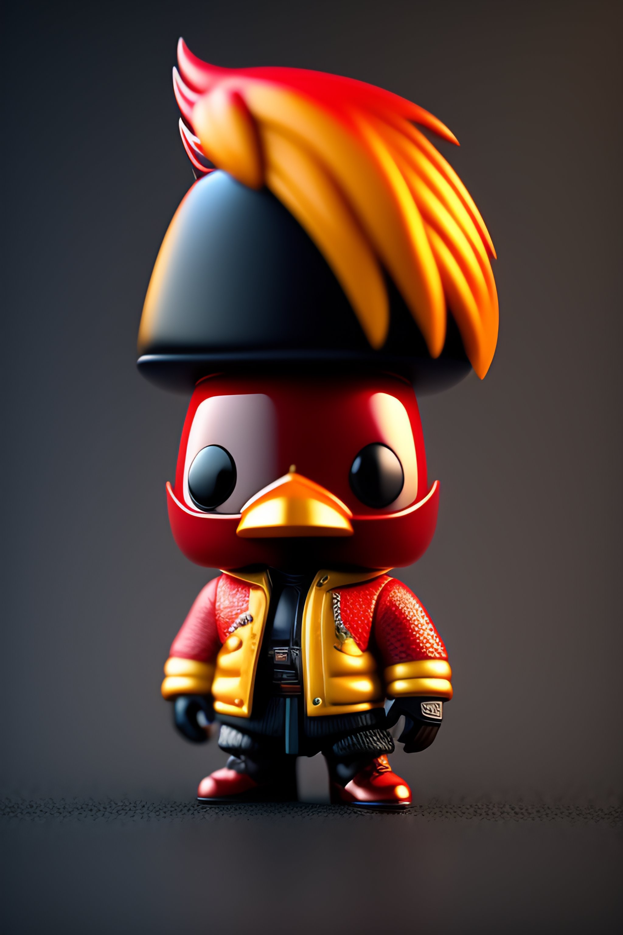Lexica - Full body 3d octane render of funko pop rooster in a leather ...