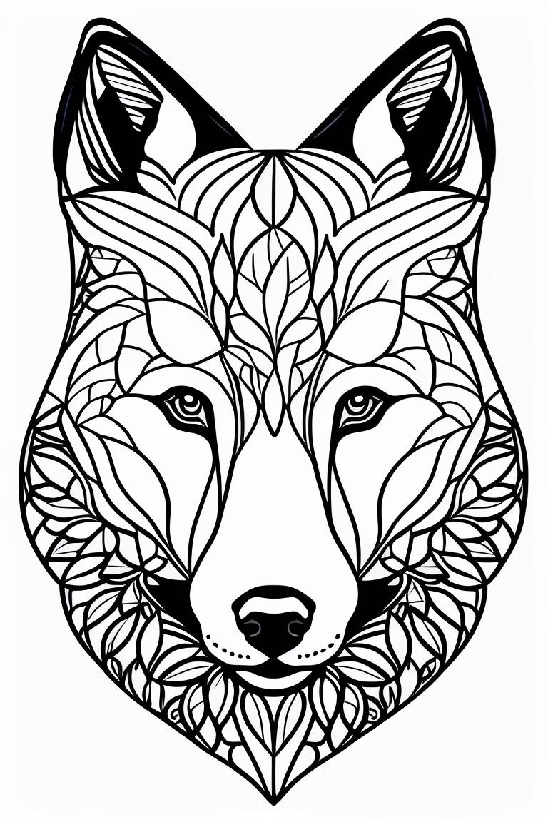 Lexica - Coloring book, connected lines, symmetry, one wolf head ...