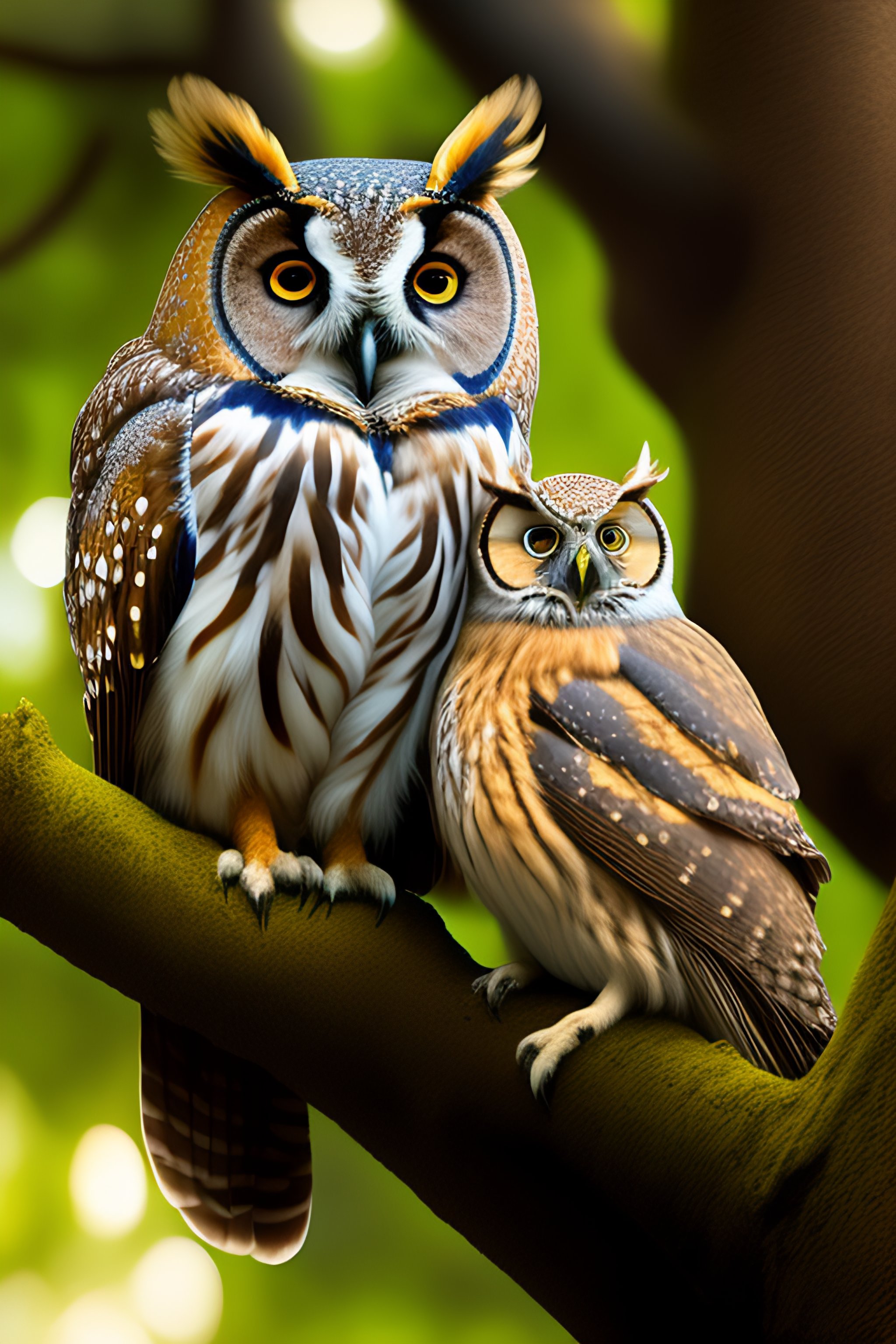 Lexica - A owl with her kids sitting on a tree. Protec