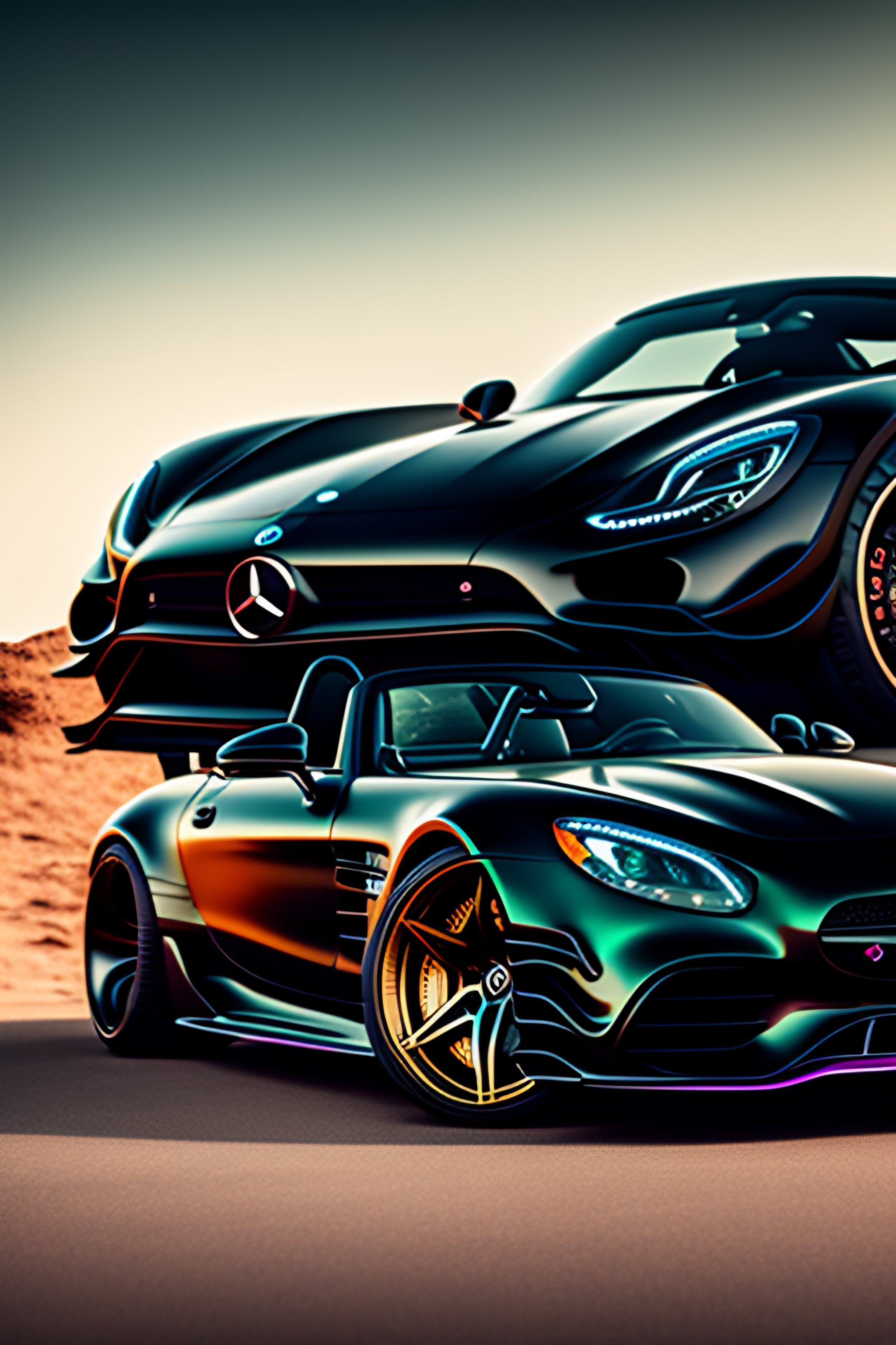 Lexica - Black teal futuristic wide body huge tires mercedes amg spider ...