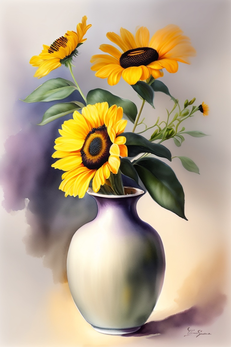 Lexica Black eyed susans in a vase, watercolor
