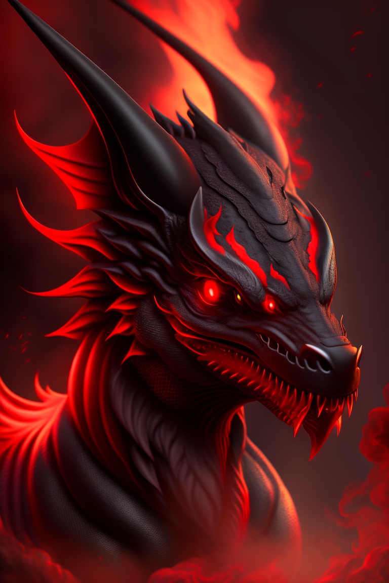 Lexica - Black dragon, red demonic eyes, red smoke background ...