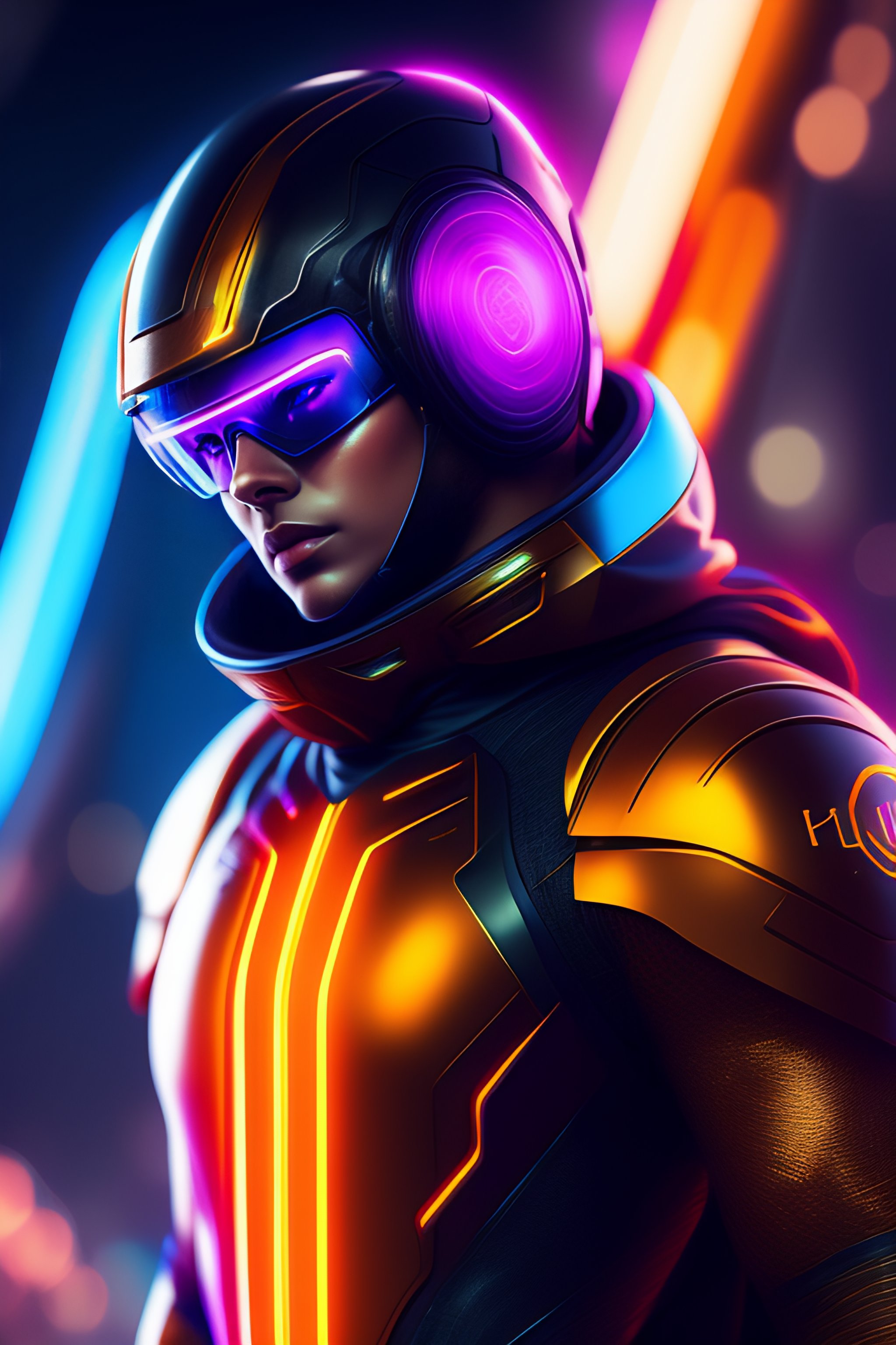 Lexica - Super hero pose, tech wear, futuristic helmet, visor, glowing ...