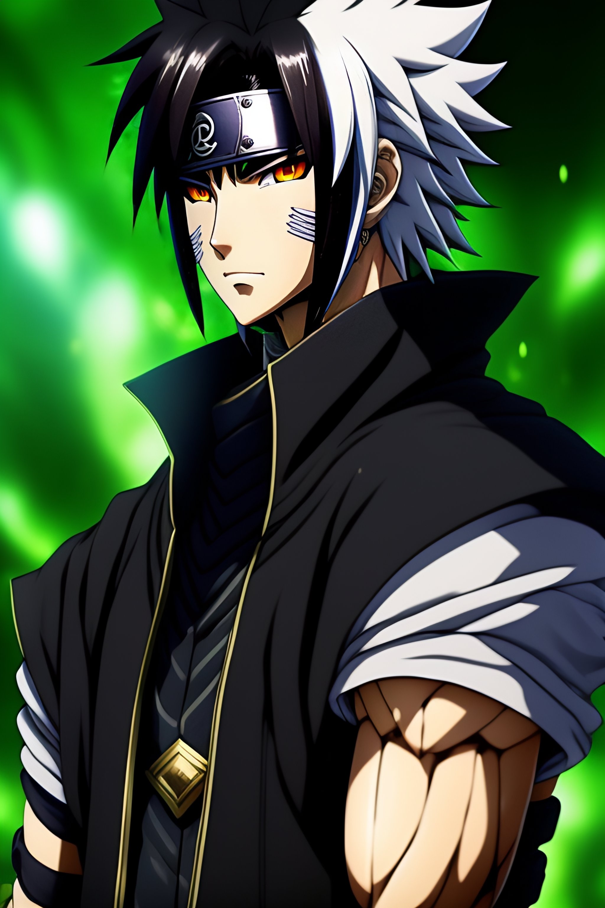 Lexica - Naruto anime character who is tall, with a muscular build and  chiseled features. He has long black hair, which is styled in a wild and  untam...