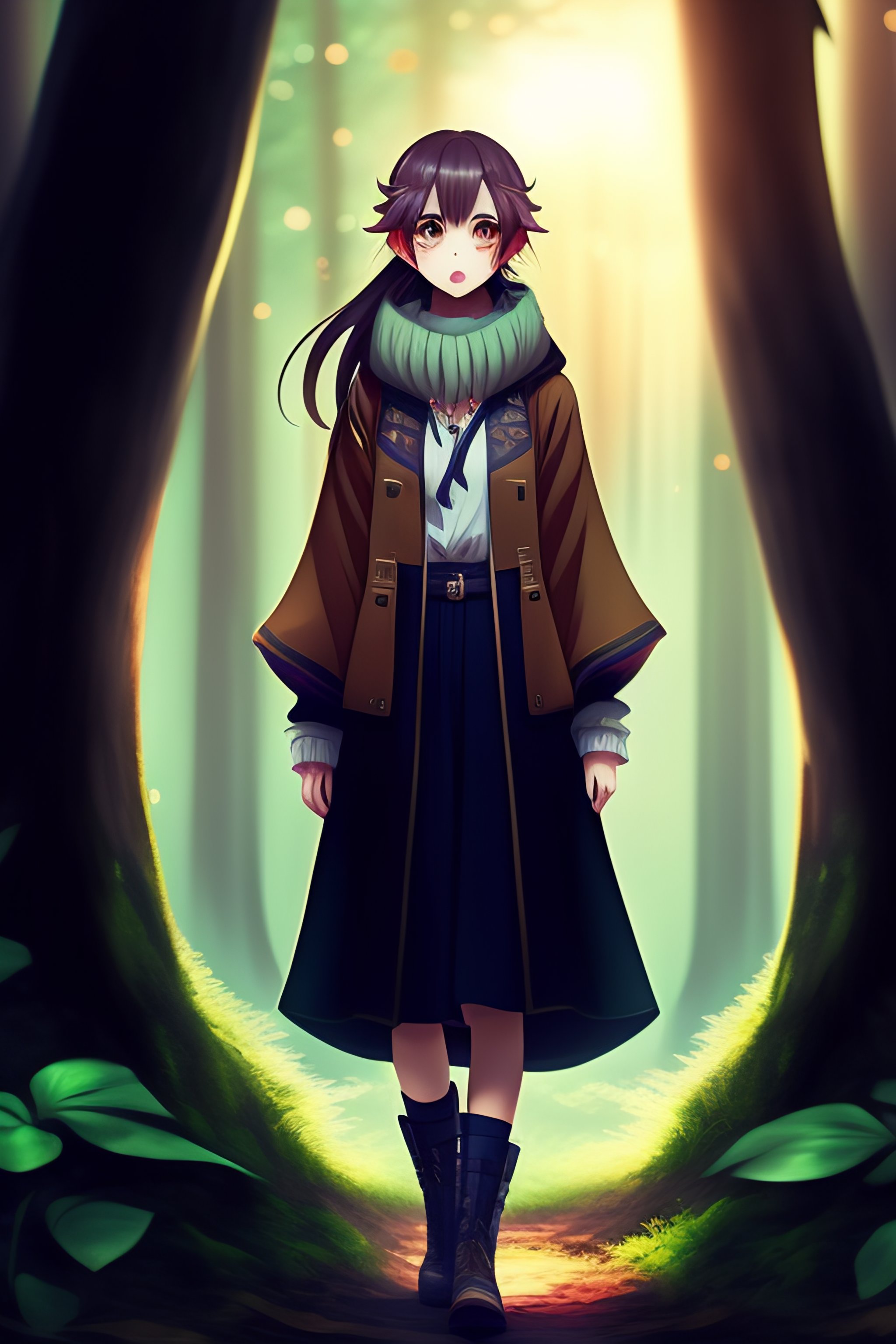 Lexica - Anime style, fan Art, Girl goblin walks in the forest, cinematic  poster