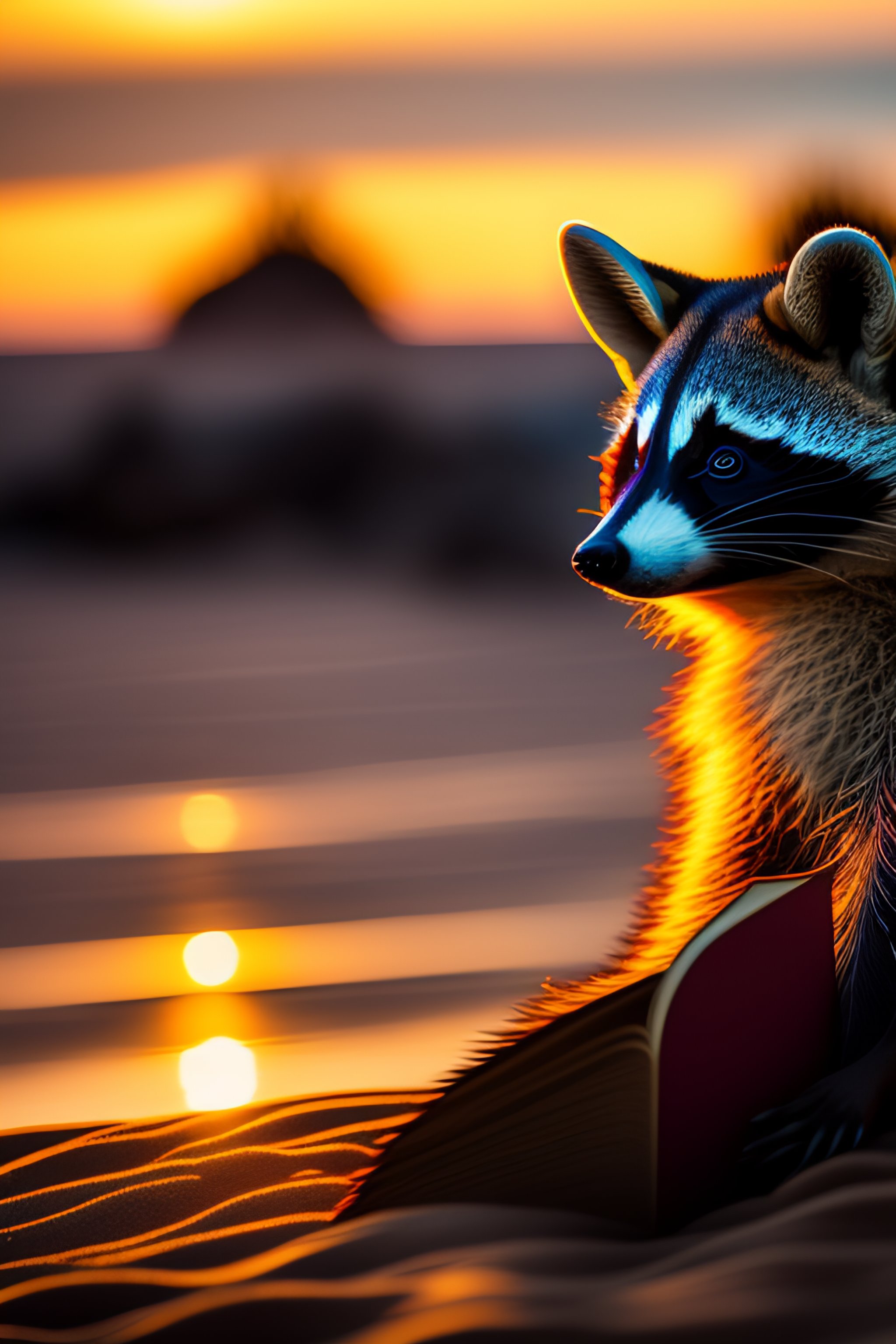 Lexica - A raccoon, with dark brown fur and a bushy tail, is relaxing ...