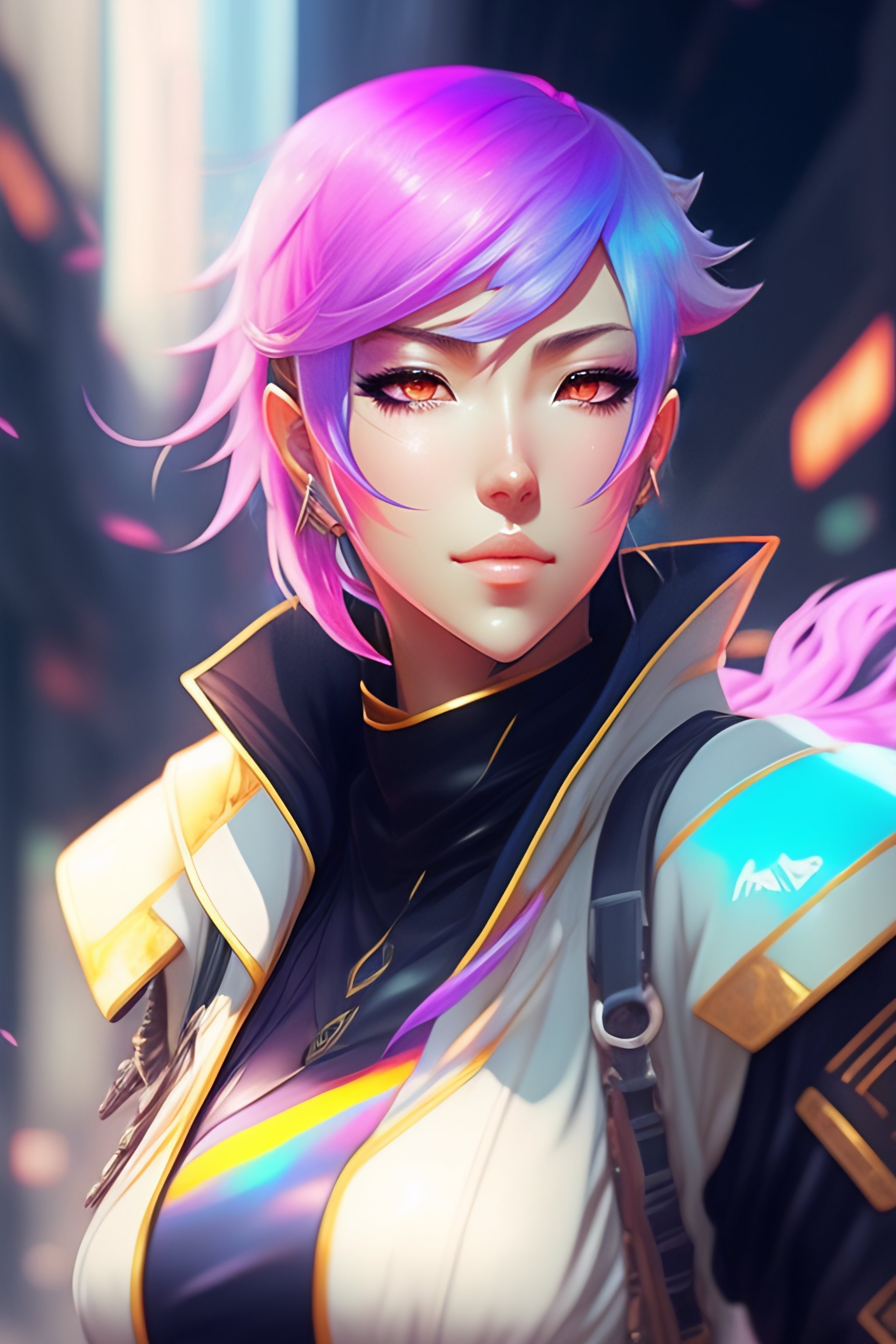 Lexica - Anime cyberpunk assasin woman with Pastel Rainbow and white ...