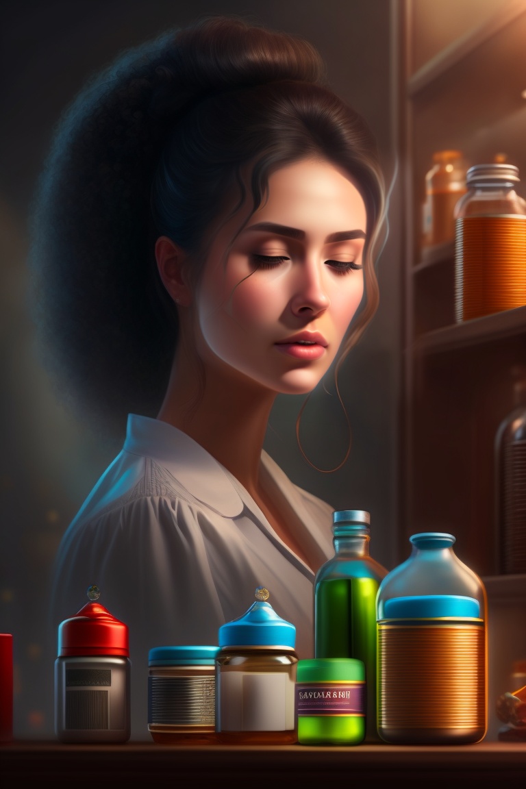 Lexica - A sad woman, a lot of medicine, the woman is trying to take a ...
