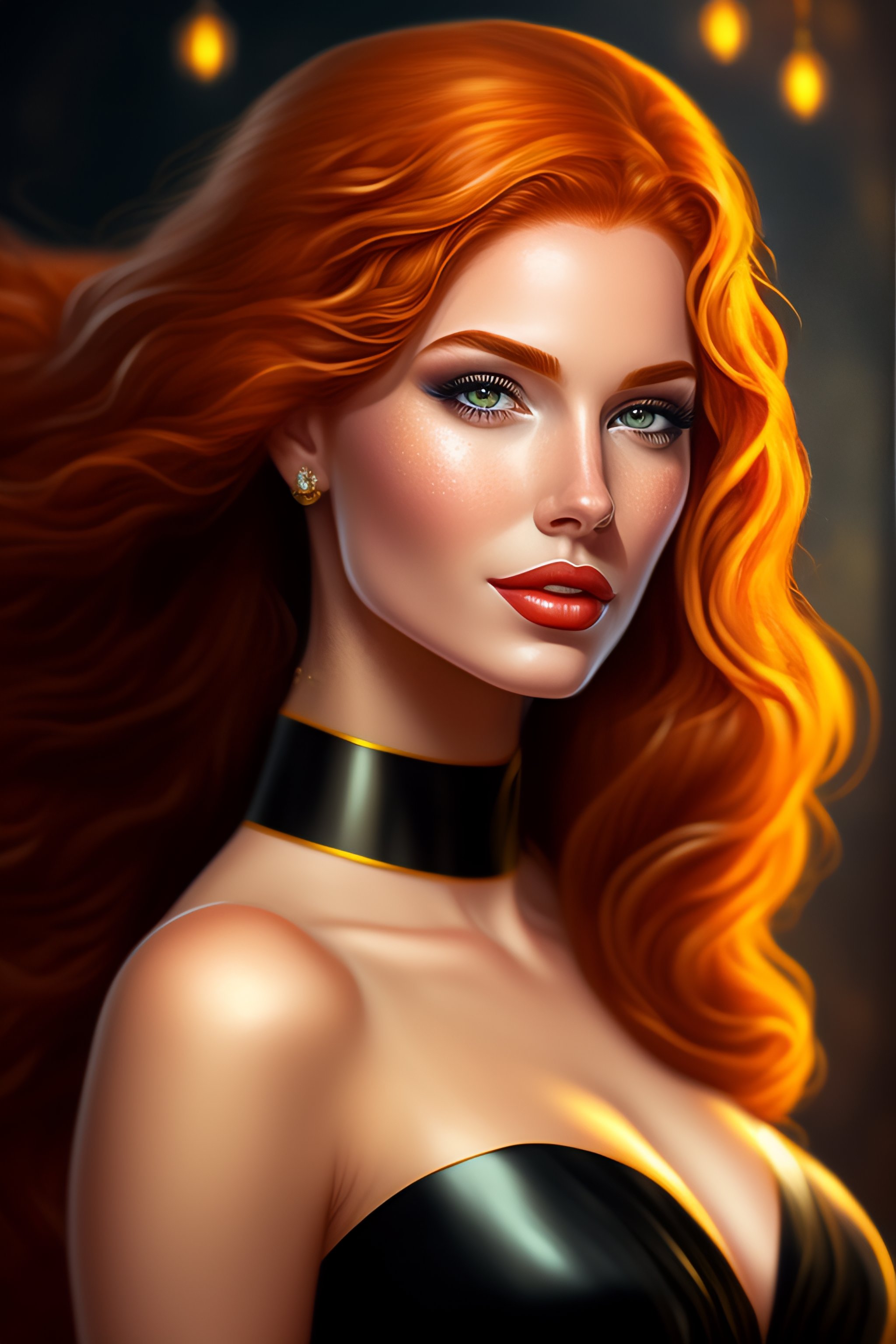 Lexica - Ginger hair lady in dress, pretty face, full body portrait, noir  style, fantasy style, ultra-detailed, art, digital art, 4k, light  backgroun...