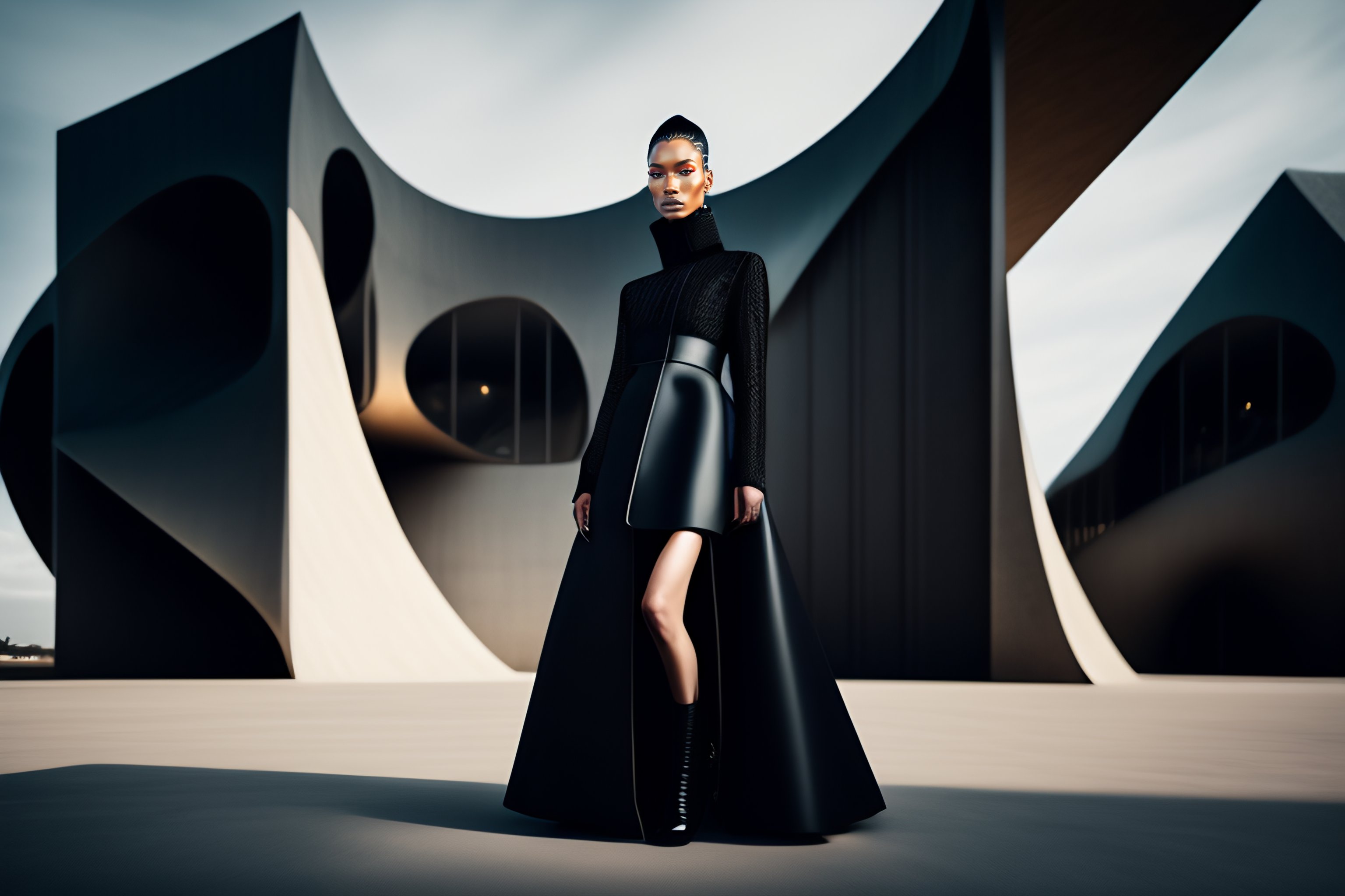 Lexica - Hyperrealistic Haute Couture Fashion Model Wearing Black ...