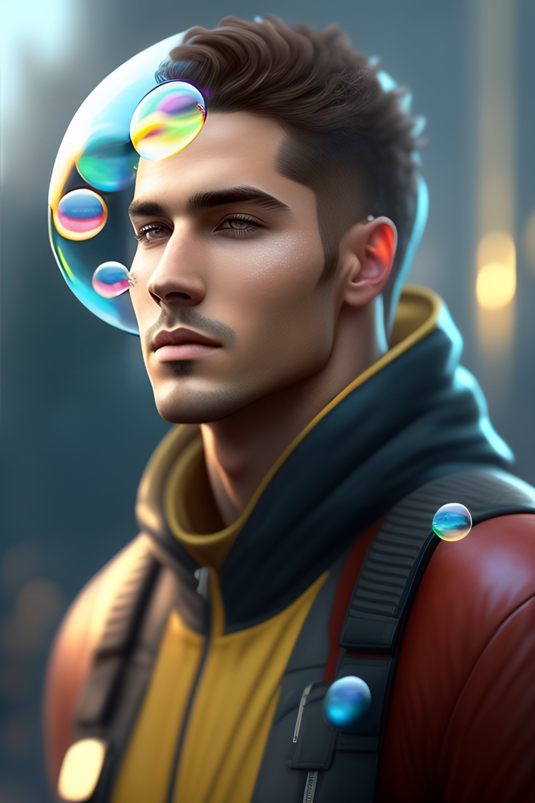 Lexica A guy with bubbles around him, hd, detailed, artstation