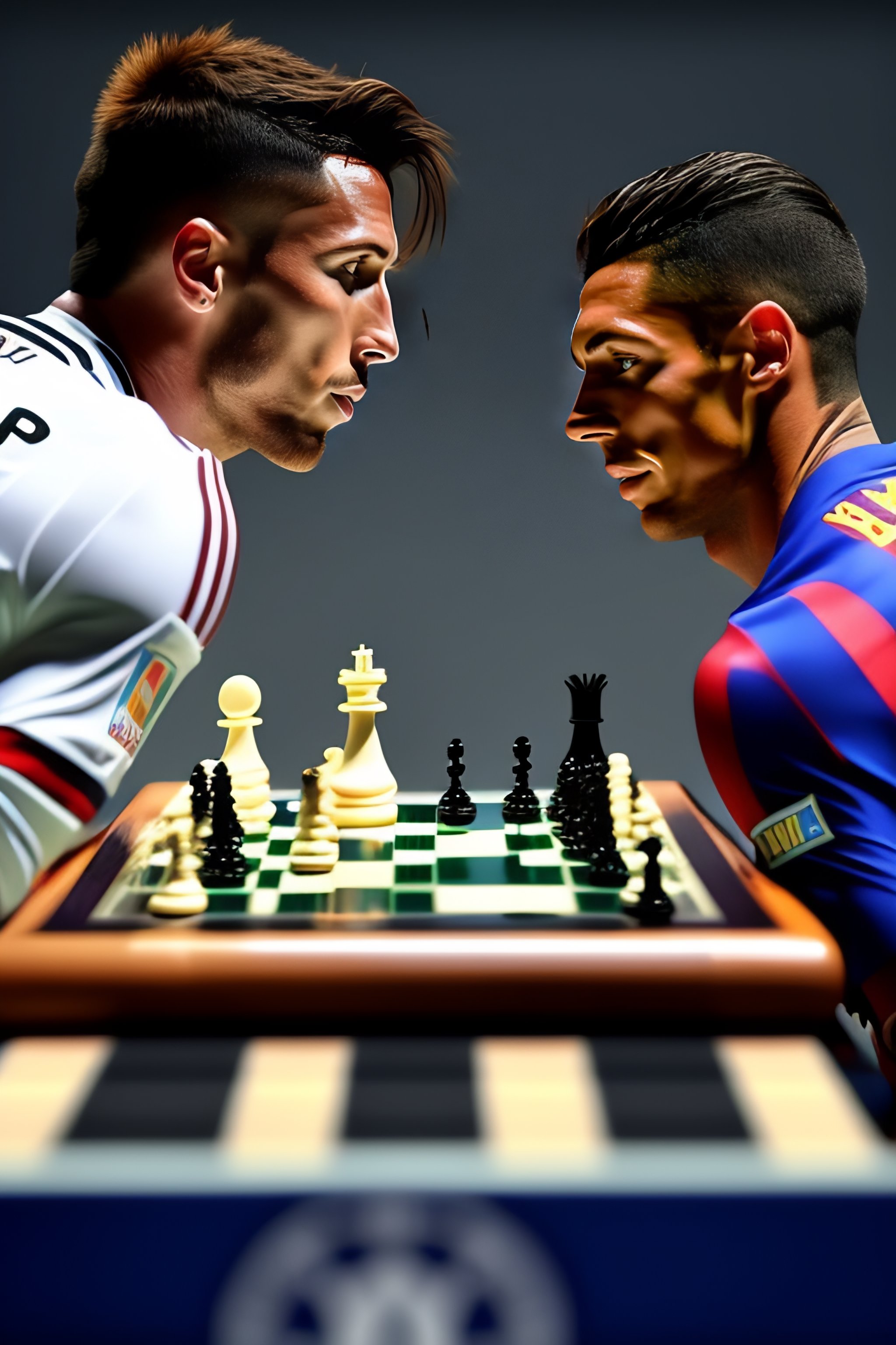 Messi and Ronaldo Playing Chess