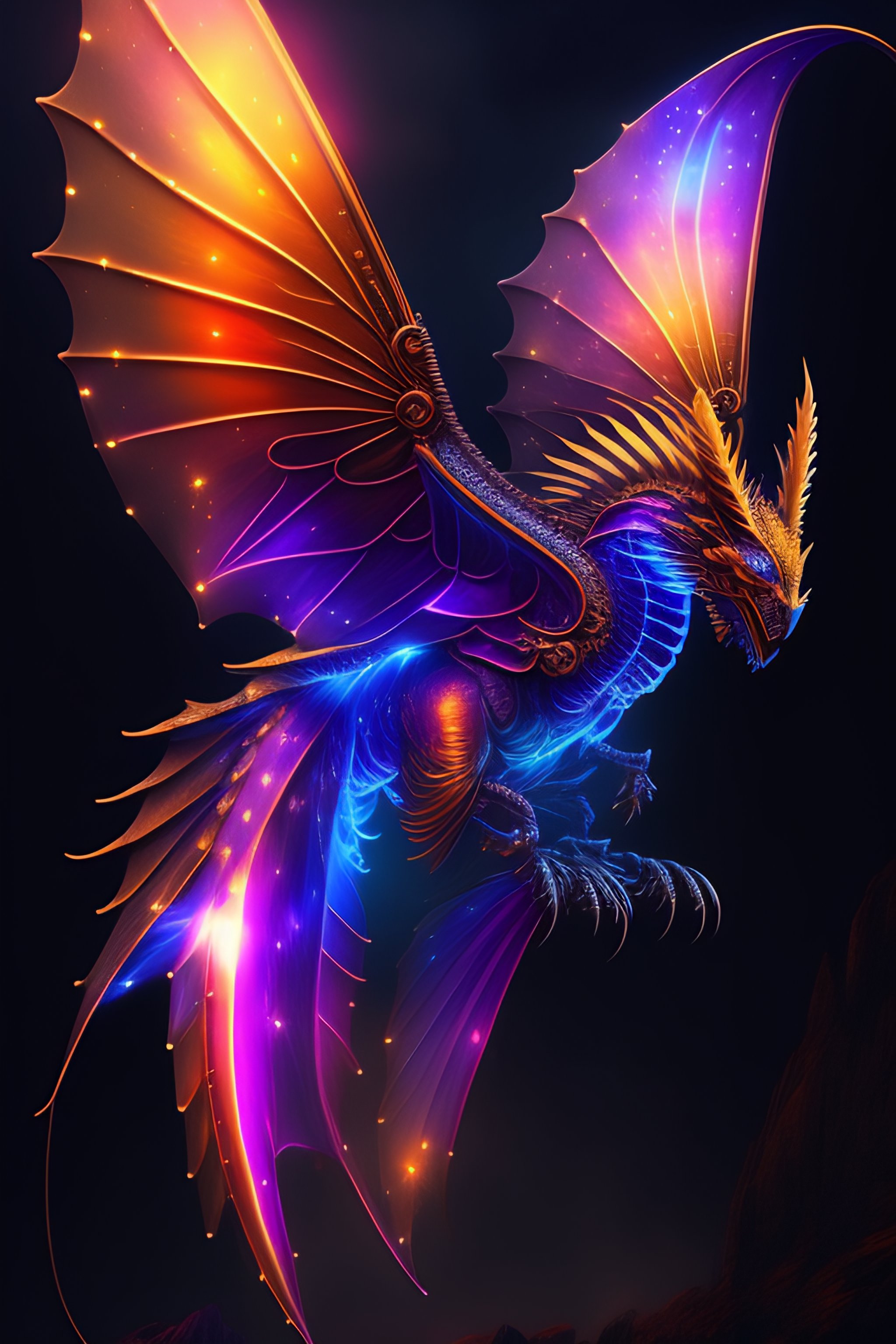 Lexica - A steampunk iron dragon, beautiful neon light effect, cosmos ...