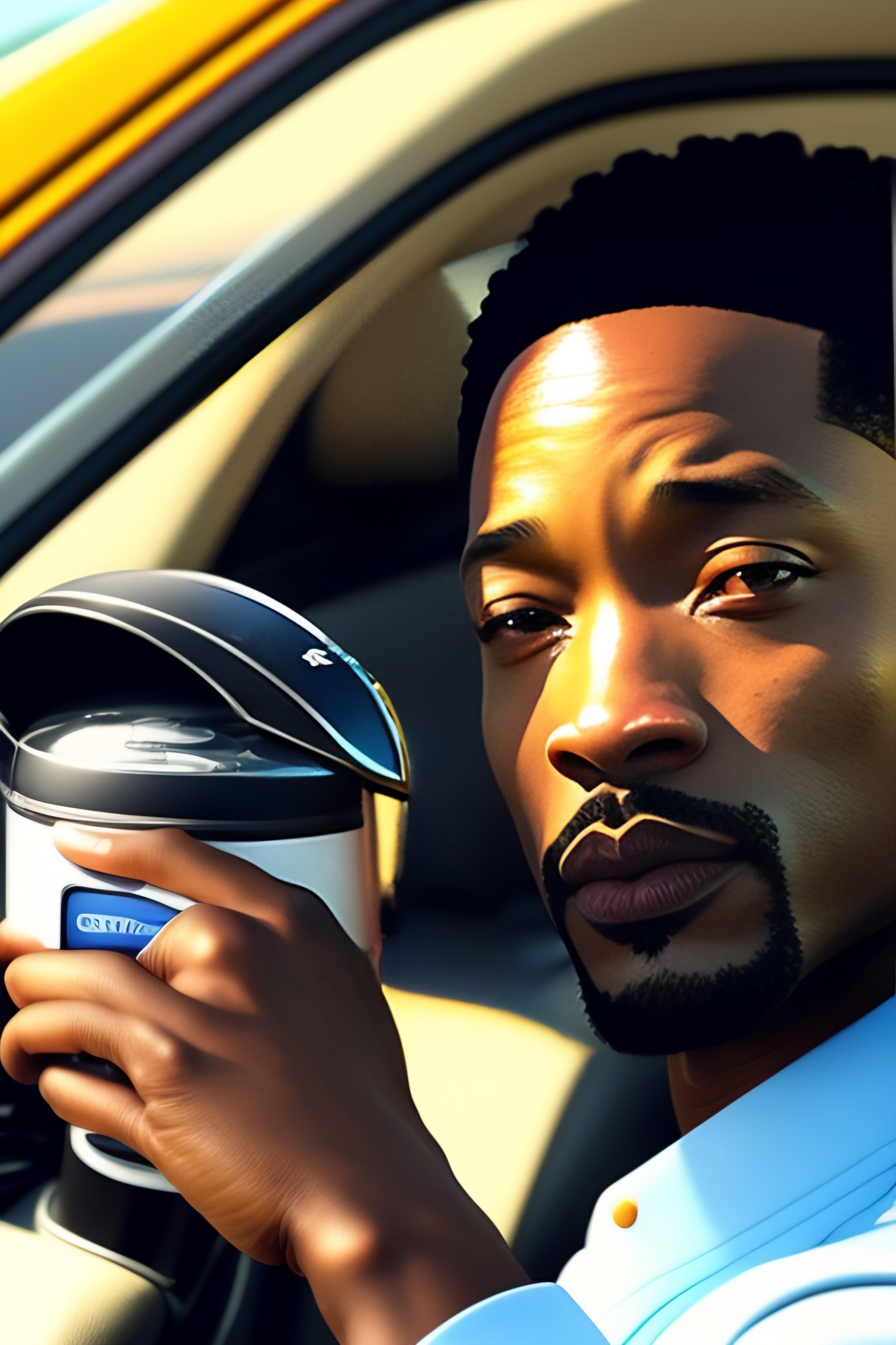 Lexica - Anime of will smith holding wearing a driftelement rim watch while  driving a super car