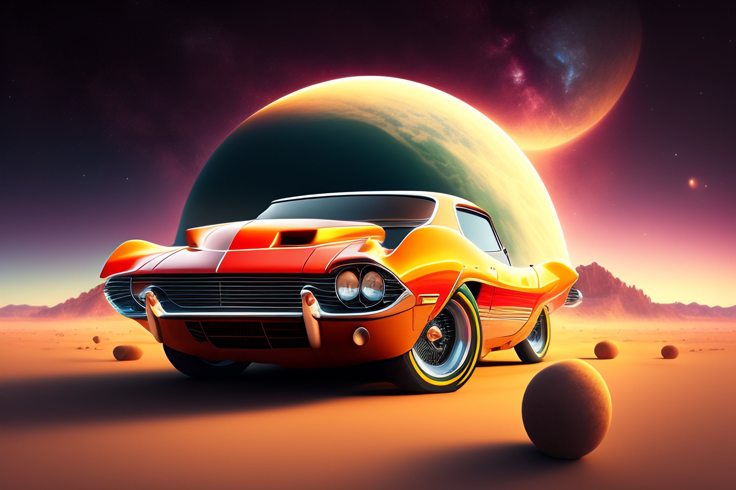 Lexica - Llustration a car on planet jupiter