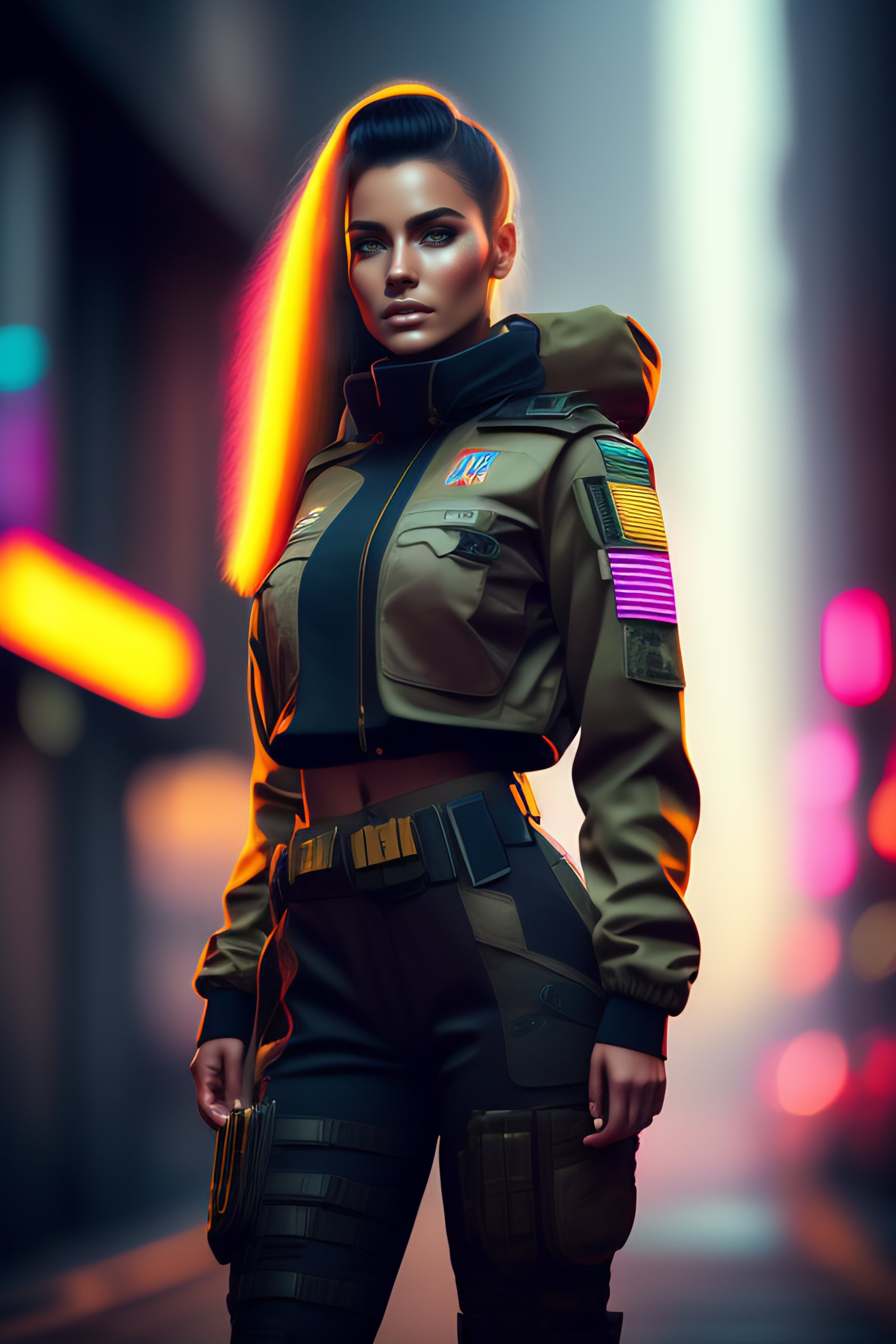 Lexica - A military girl with a machine gun walking, futuristic clothes ...