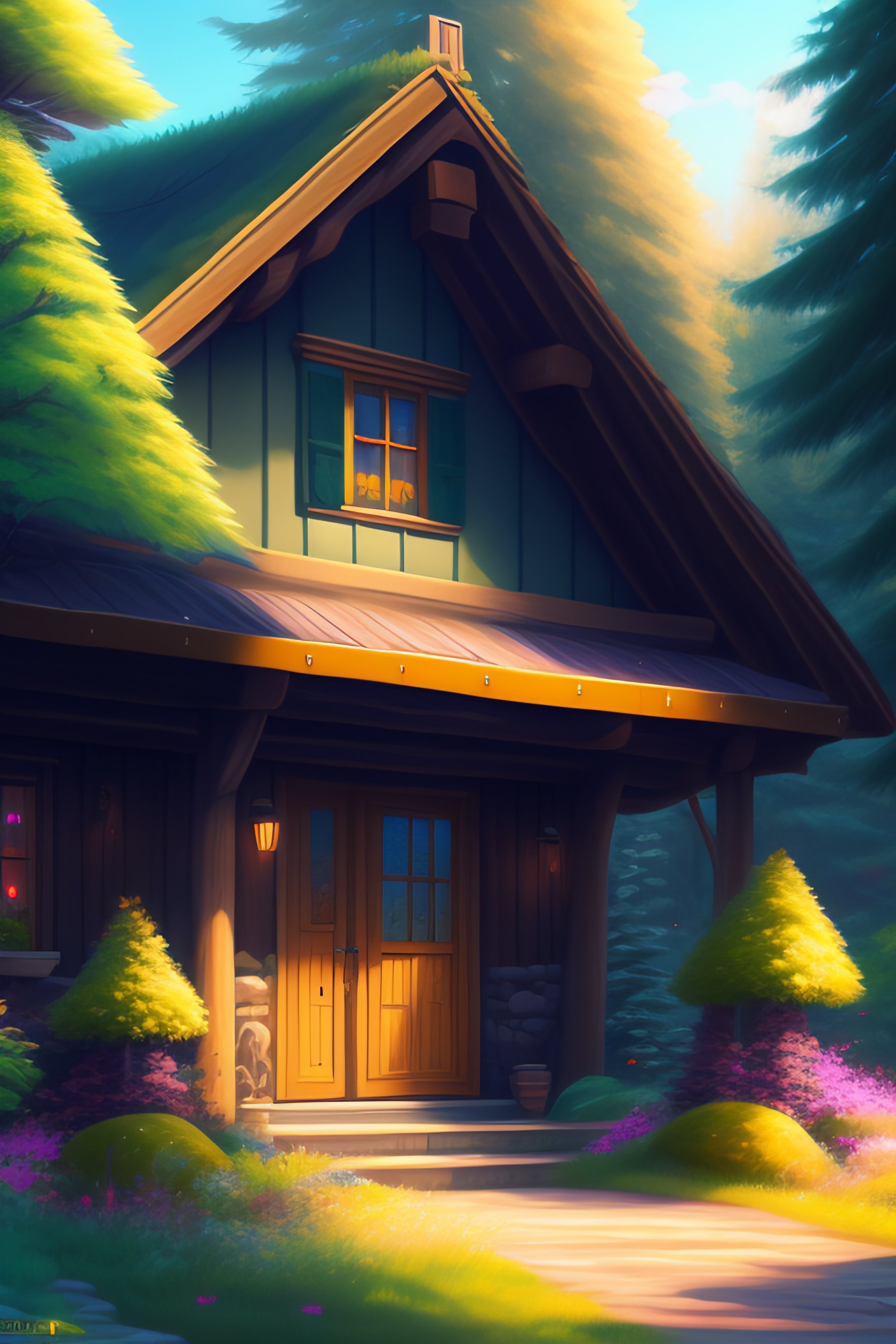 Lexica - Cluttered house in the woods, anime, oil painting, high ...