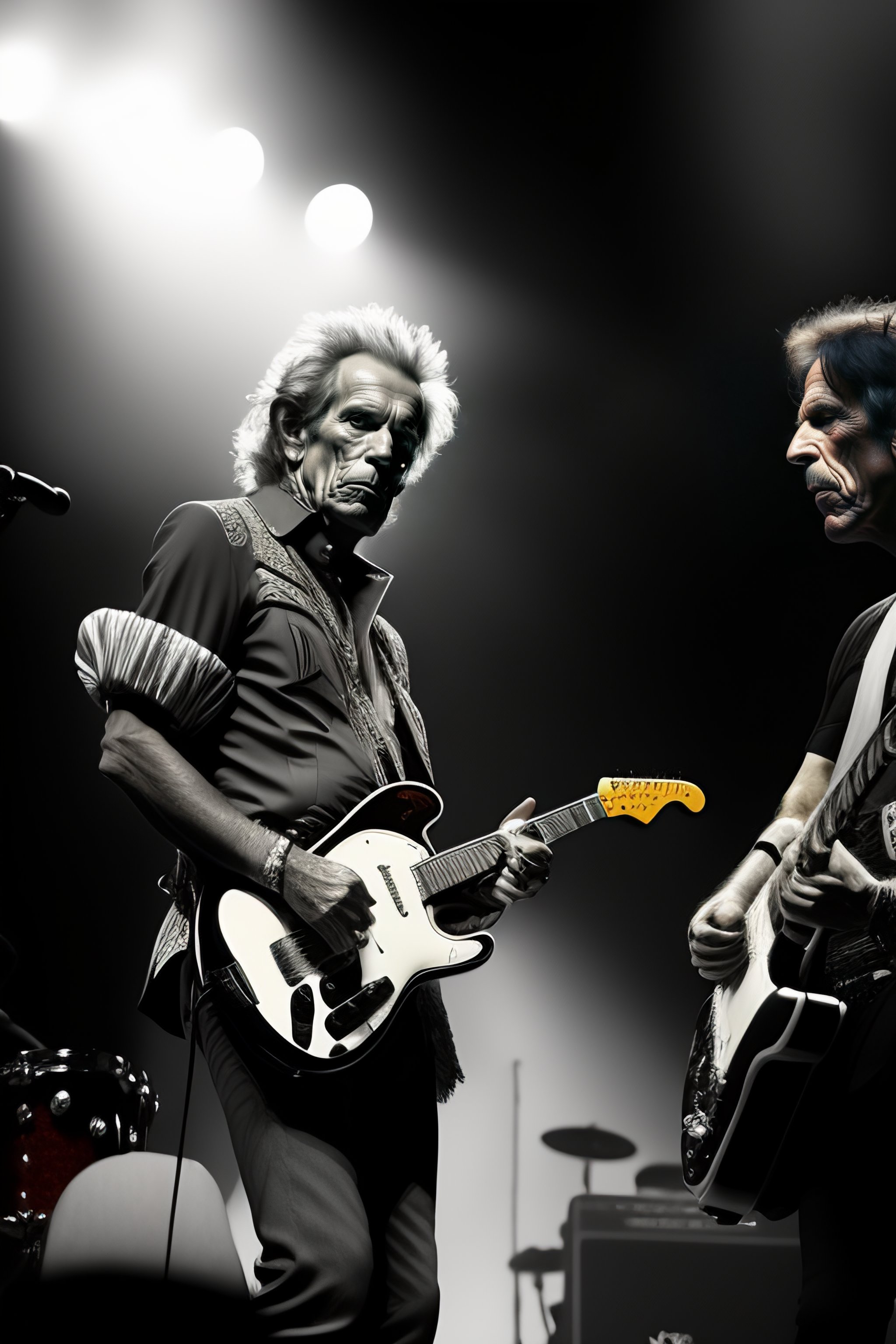 Lexica - Keith richards playing a telecaster accompanied by a cave man ...