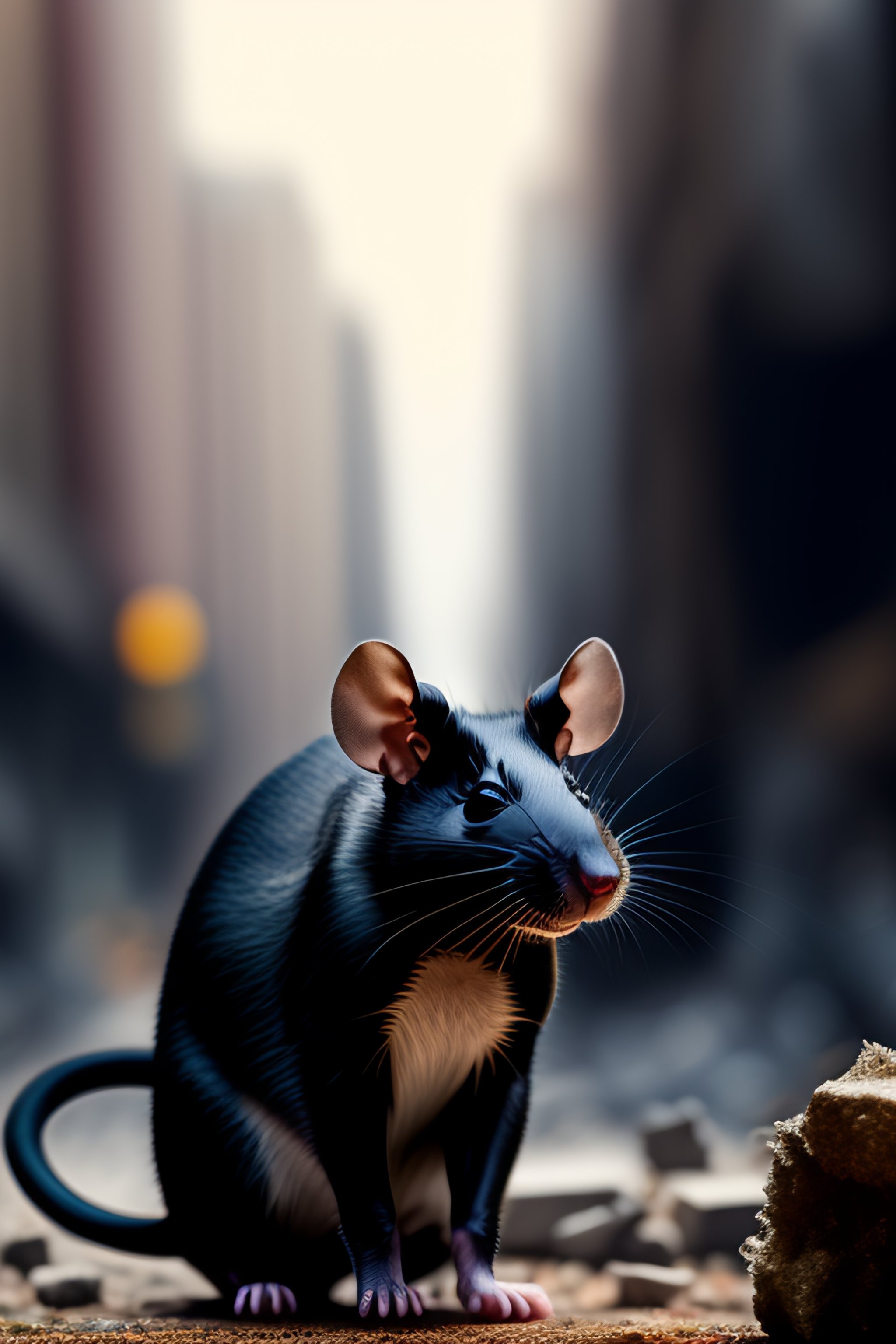 Lexica - Two clothed black rats in front of a destroyed city