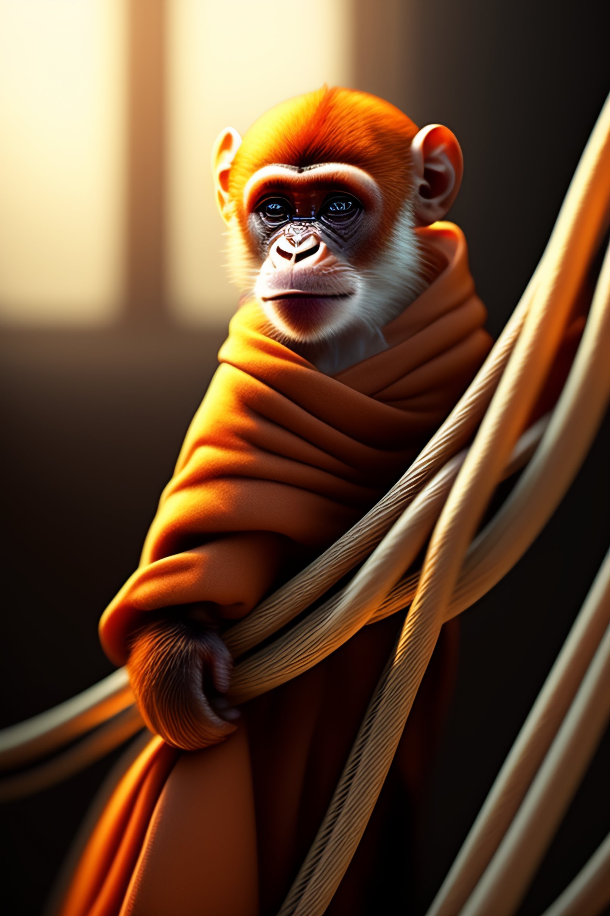 Lexica - Game character, long rod, monkey on shoulder, cloth robe on ...