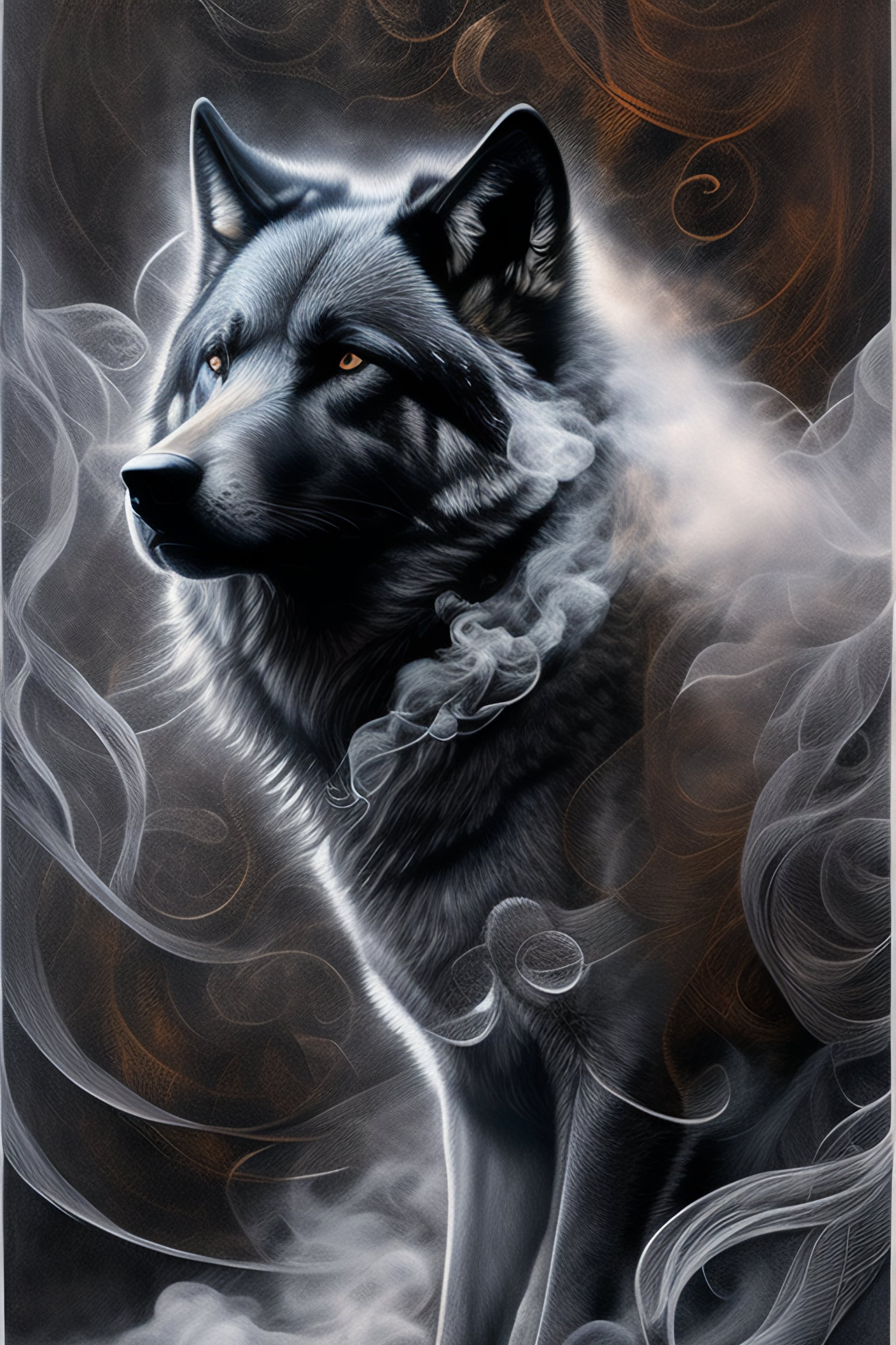 Lexica - Portrait of a void wolf in black suit surrounded by smoke ...