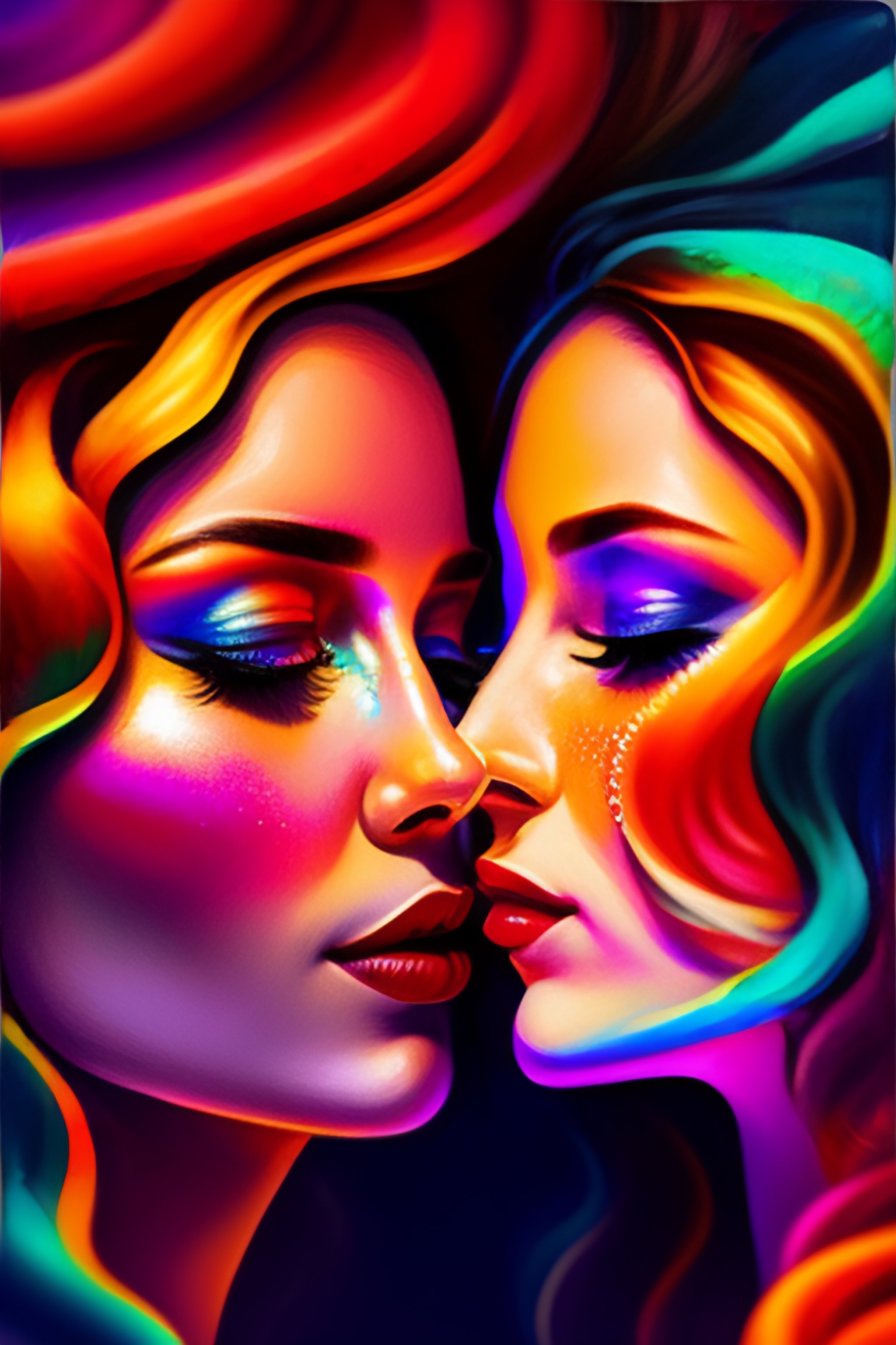 Lexica An extremely psychedelic portrait of two women kissing
