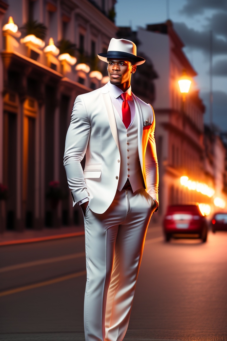 Lexica - Beautiful mulatto brazilian man wearing white suit and red tie ...