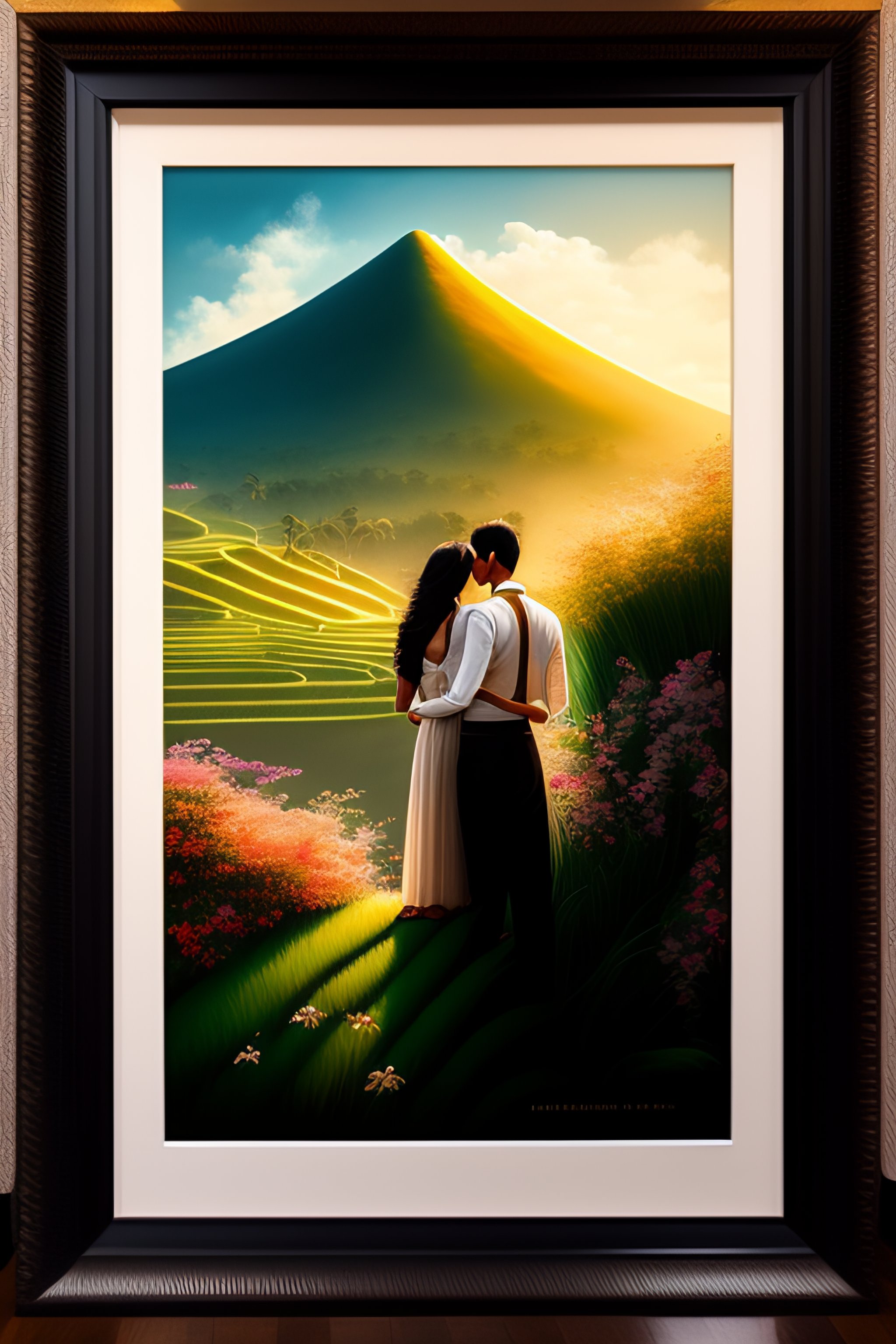 Lexica - Painting of a man and woman standing in the rice dield of bali