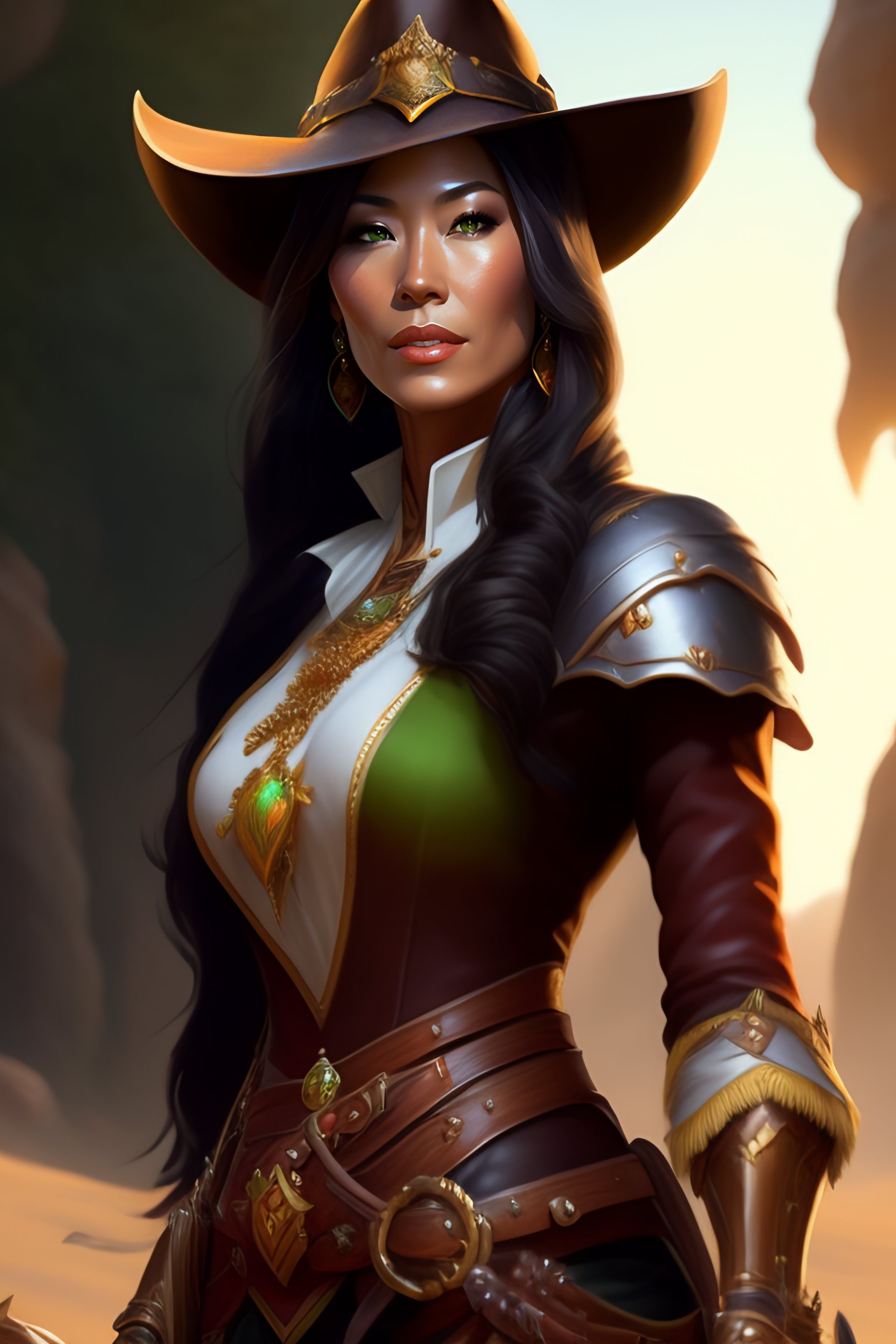 Lexica - Beautiful Michelle Yeoh Female Cowgirl, Full Body Shot, D & D 